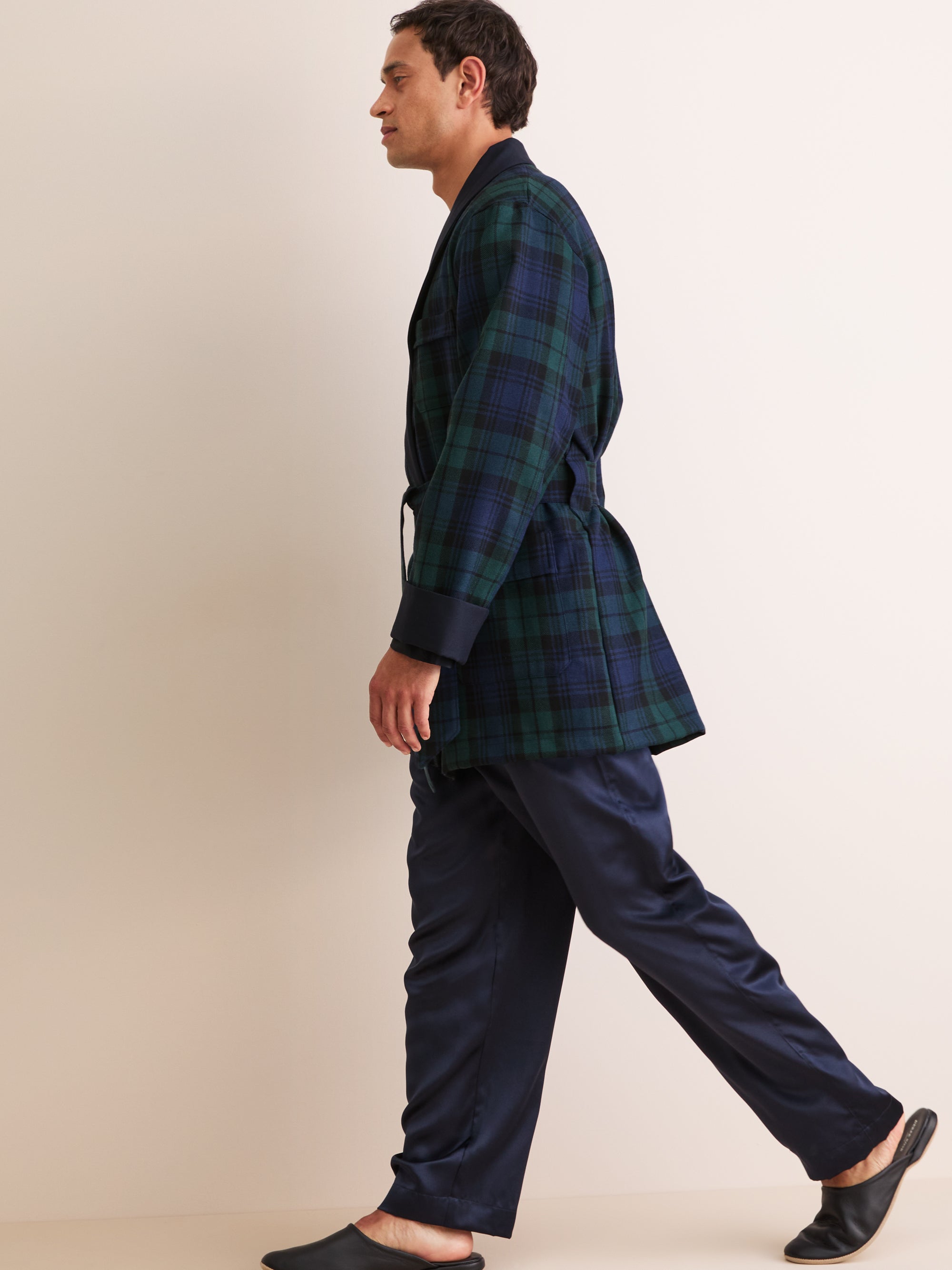 Men's Smoking Jacket Tartan Wool Black Watch Navy