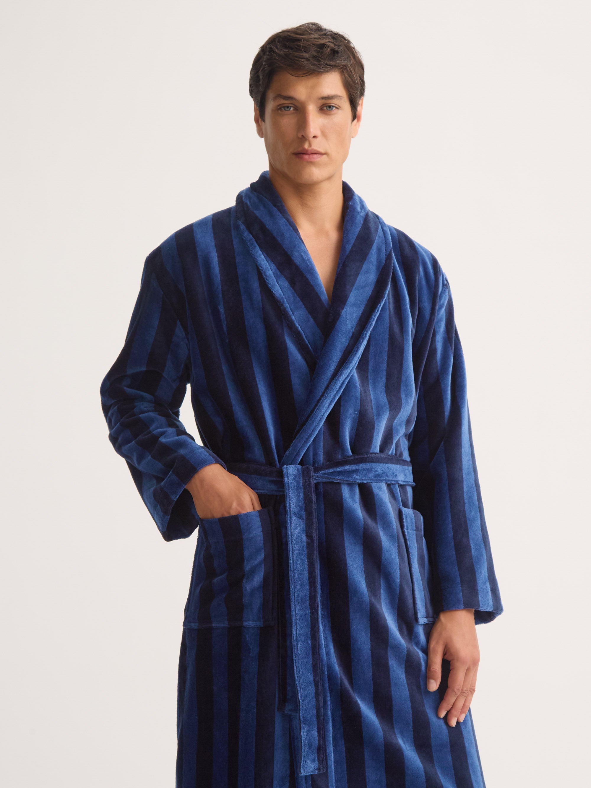 Men's Bathrobe Aston Terry Cotton Navy
