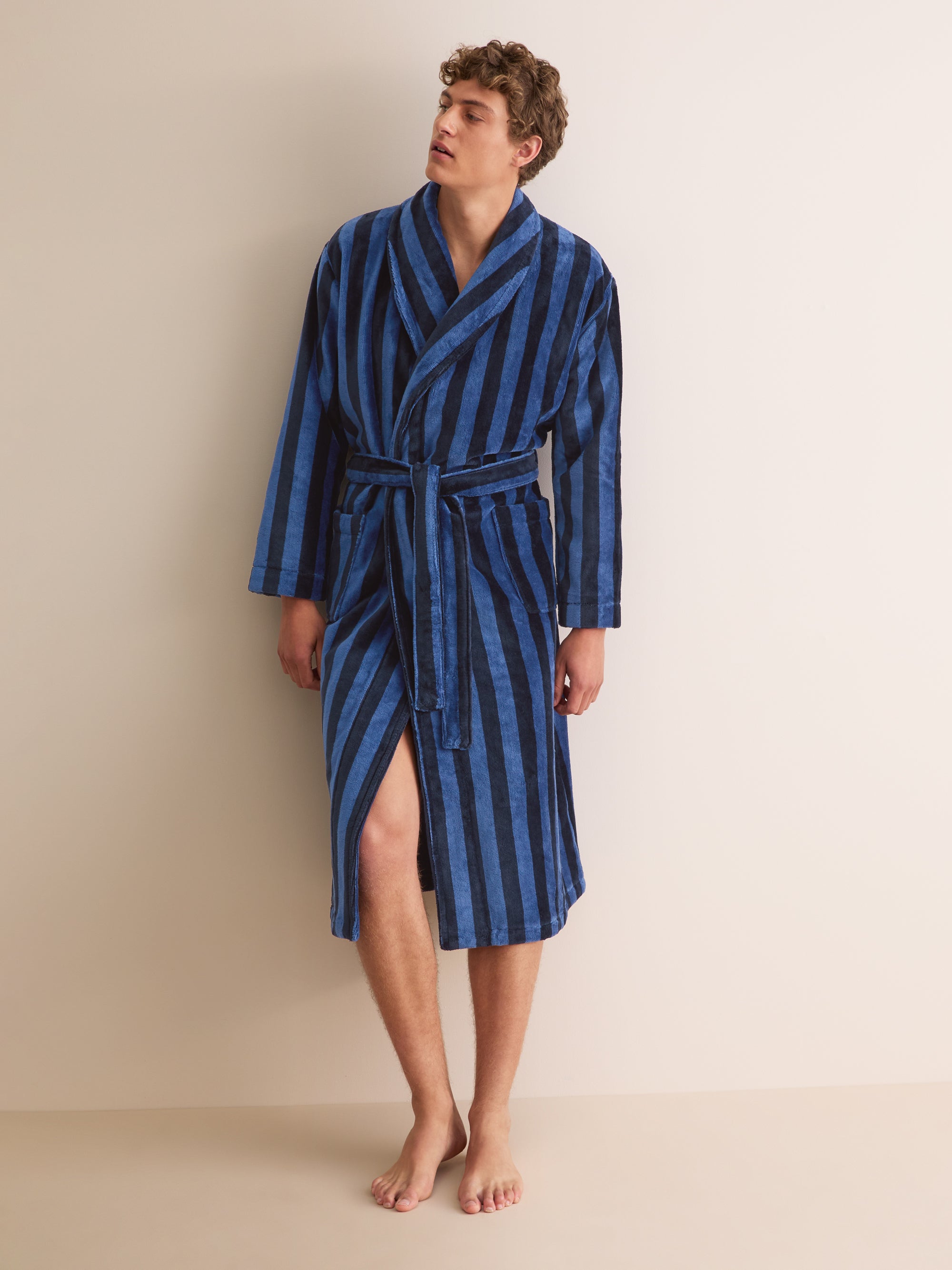 Men's Bathrobe Aston Terry Cotton Navy & Black