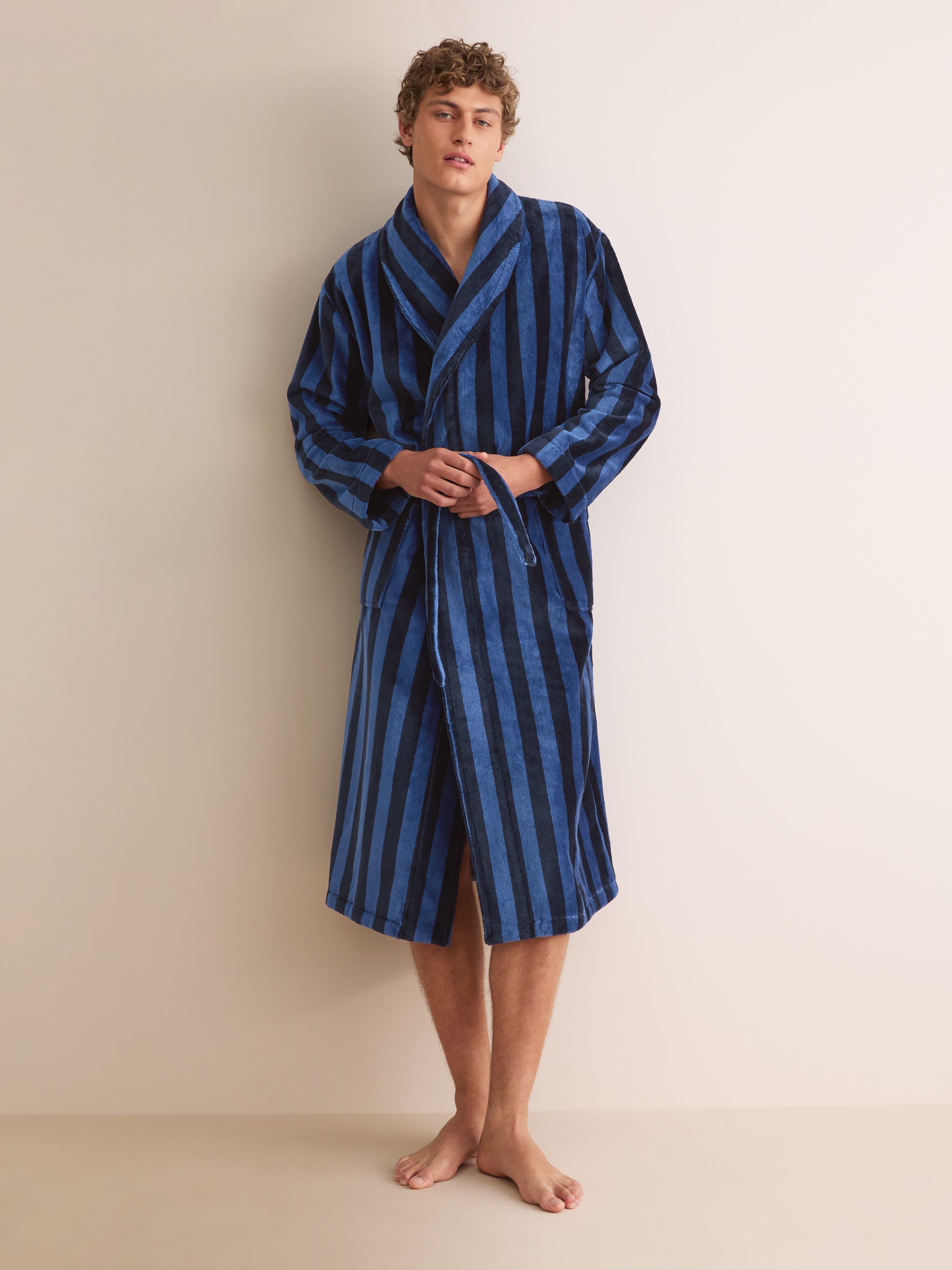 Men's Bathrobe Aston Terry Cotton Navy & Black