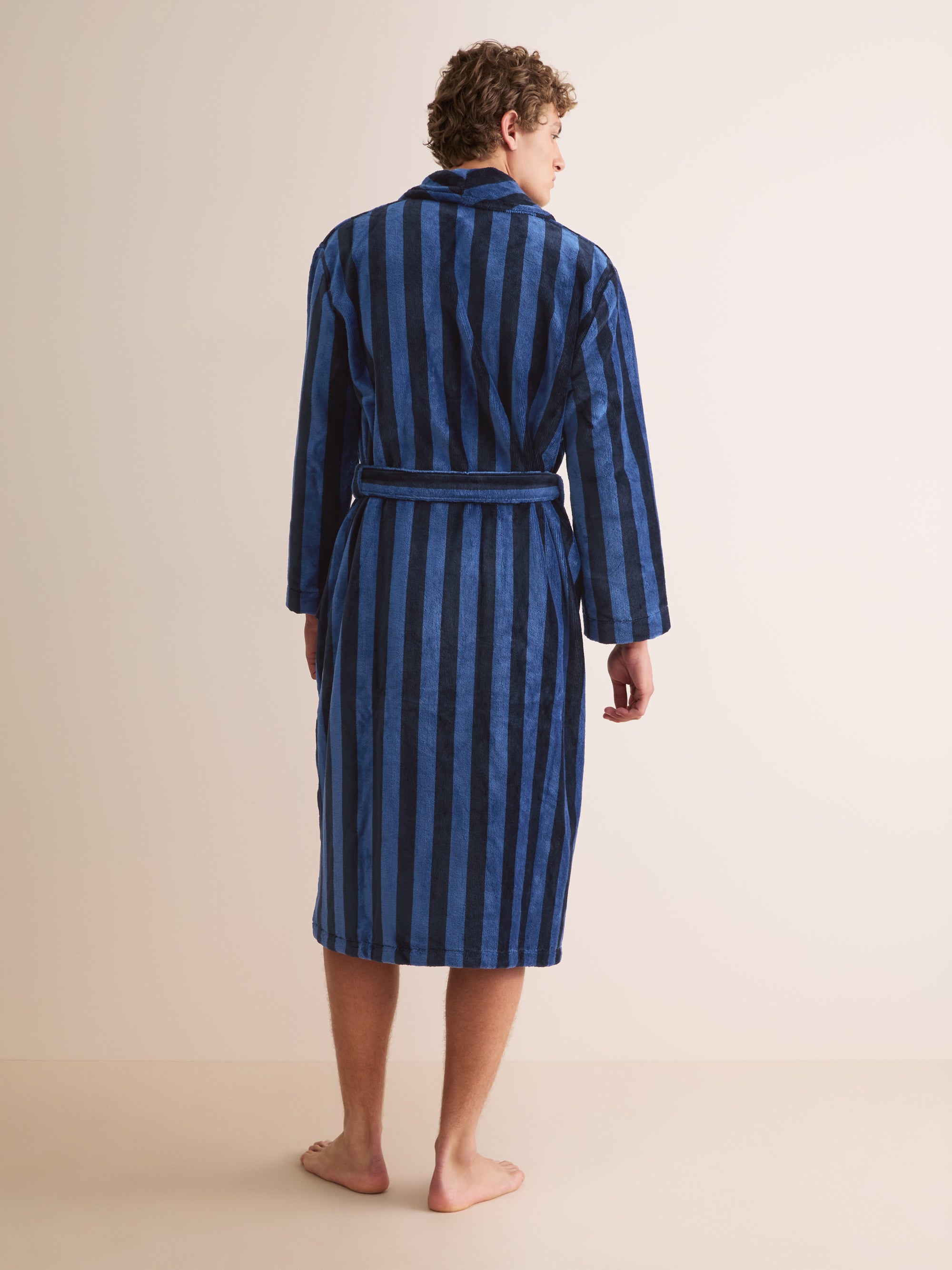 Men's Bathrobe Aston Terry Cotton Navy & Black