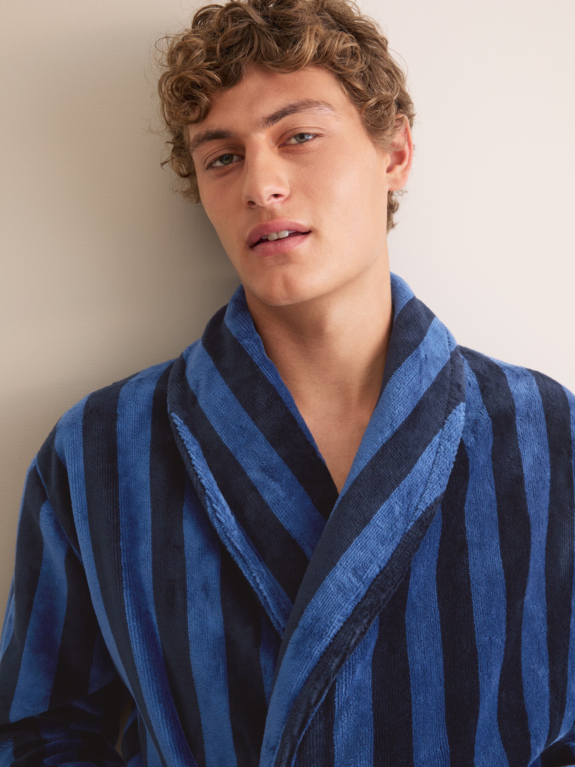 Men's Bathrobe Aston Terry Cotton Navy & Black