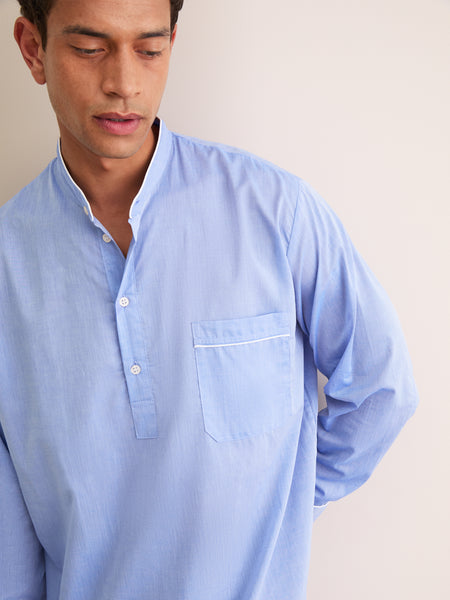 Men's Amalfi Cotton Batiste Nightshirt Mid Blue | Derek Rose