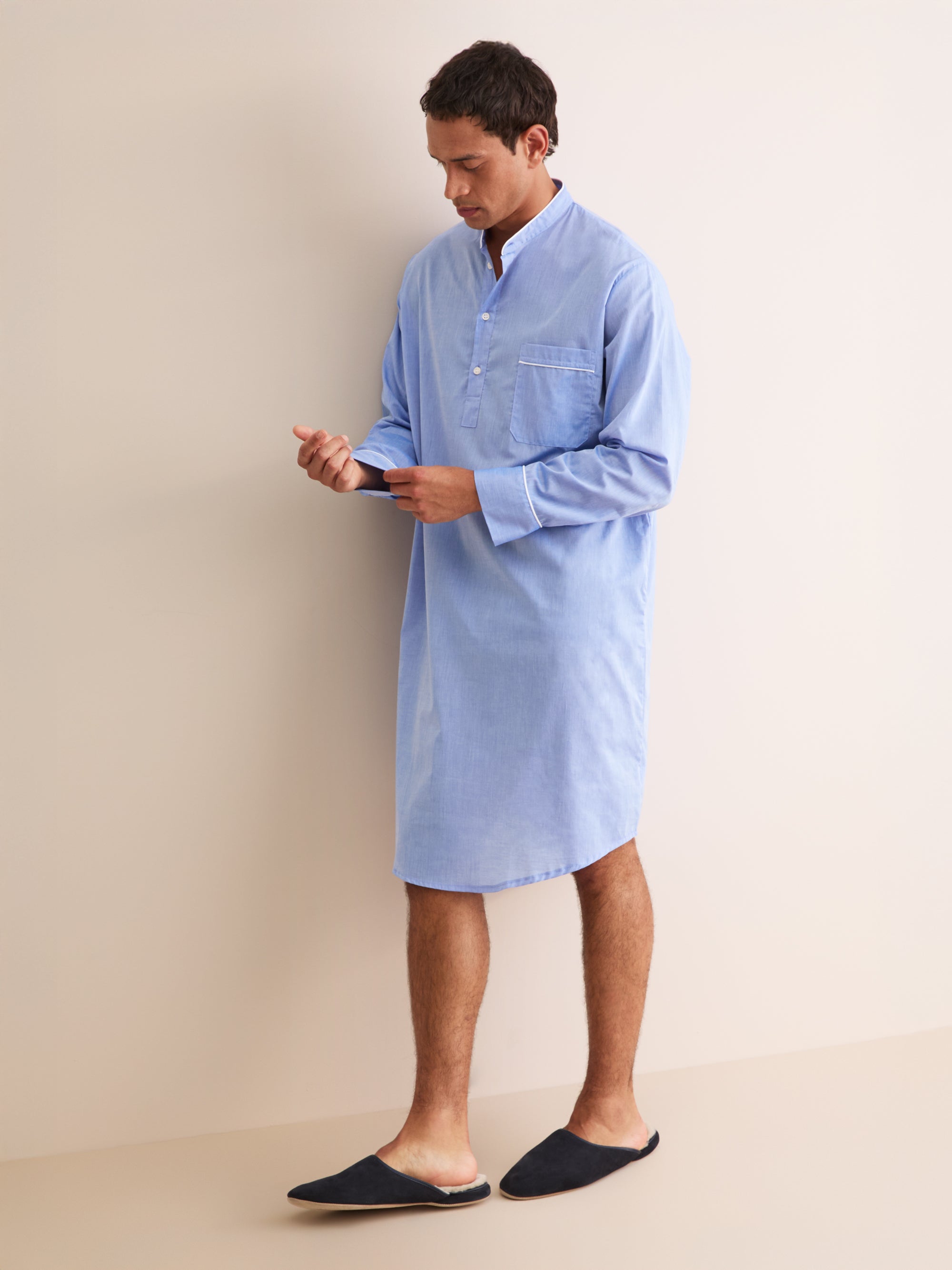 Men's Nightshirt Amalfi Cotton Batiste Blue