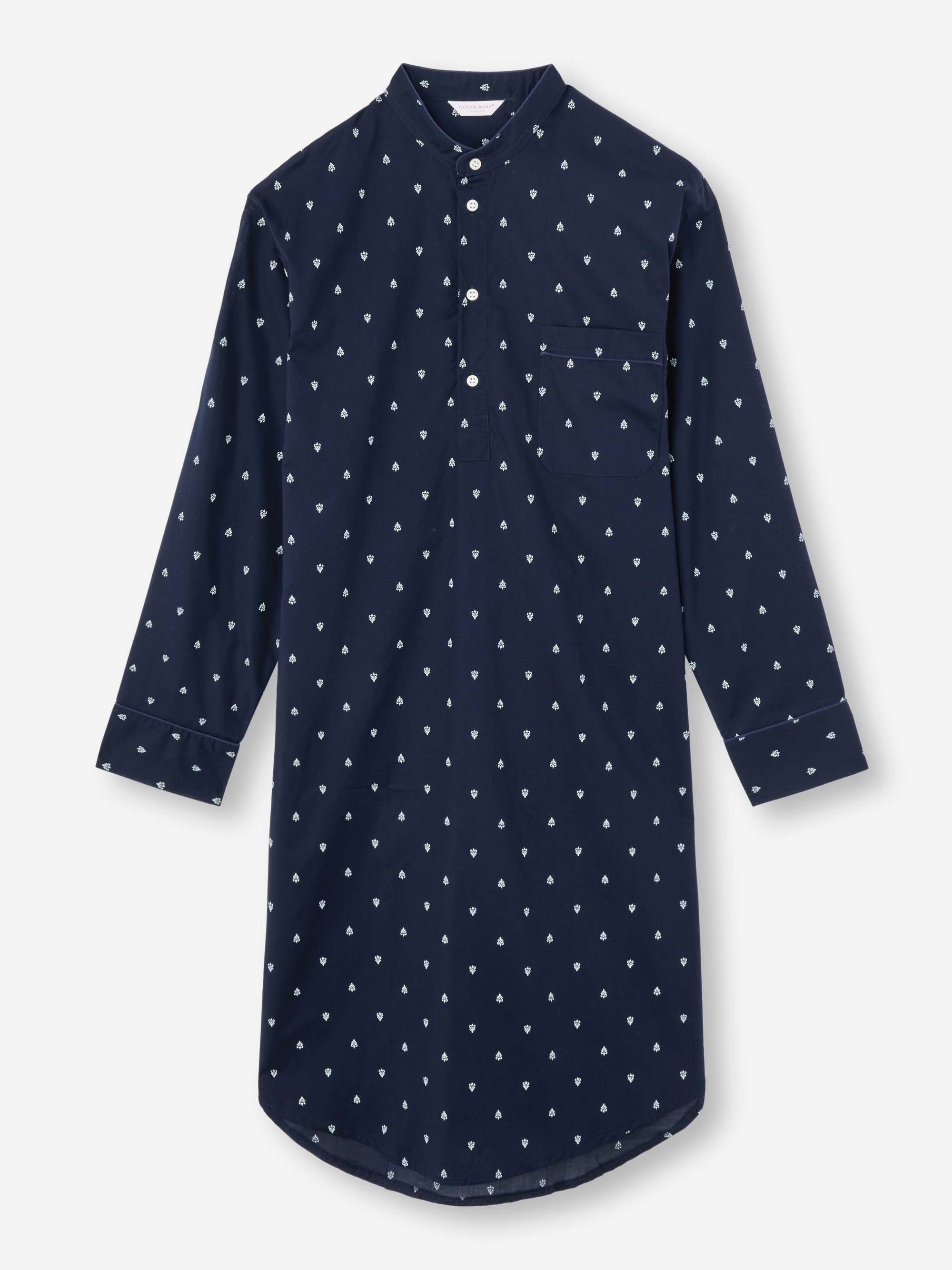 Men's Nightshirt Cotton Batiste Navy Paisley Motif