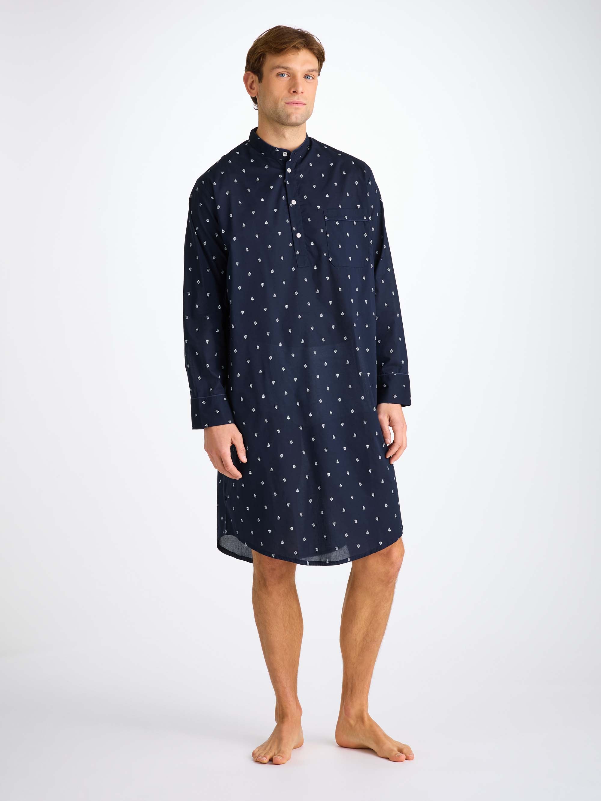 Men's Nightshirt Cotton Batiste Navy Paisley Motif