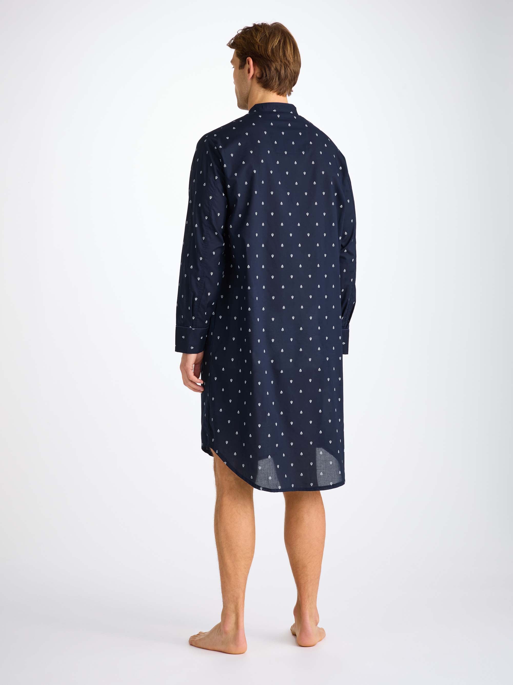 Men's Nightshirt Cotton Batiste Navy Paisley Motif