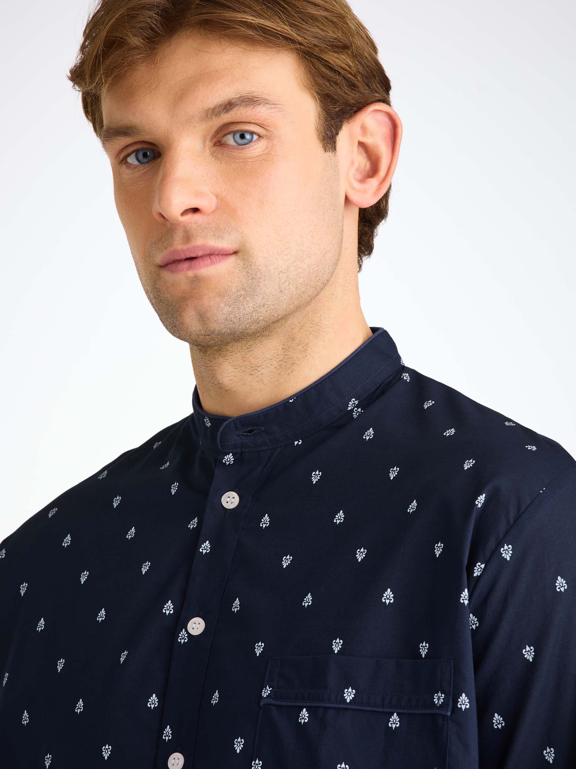 Men's Nightshirt Cotton Batiste Navy Paisley Motif
