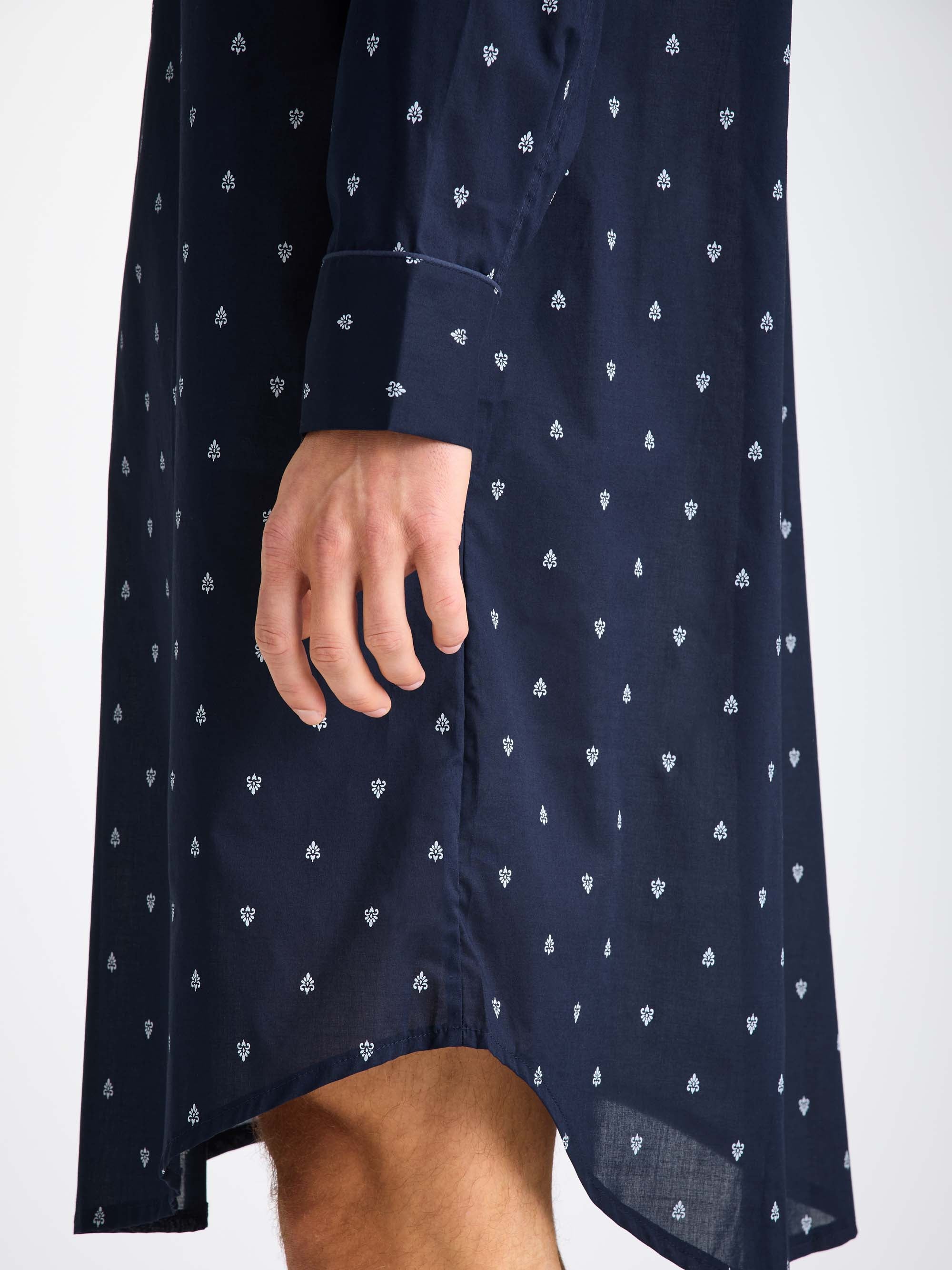 Men's Nightshirt Cotton Batiste Navy Paisley Motif
