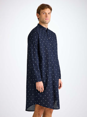 Men's Nightshirt Cotton Batiste Navy Paisley Motif