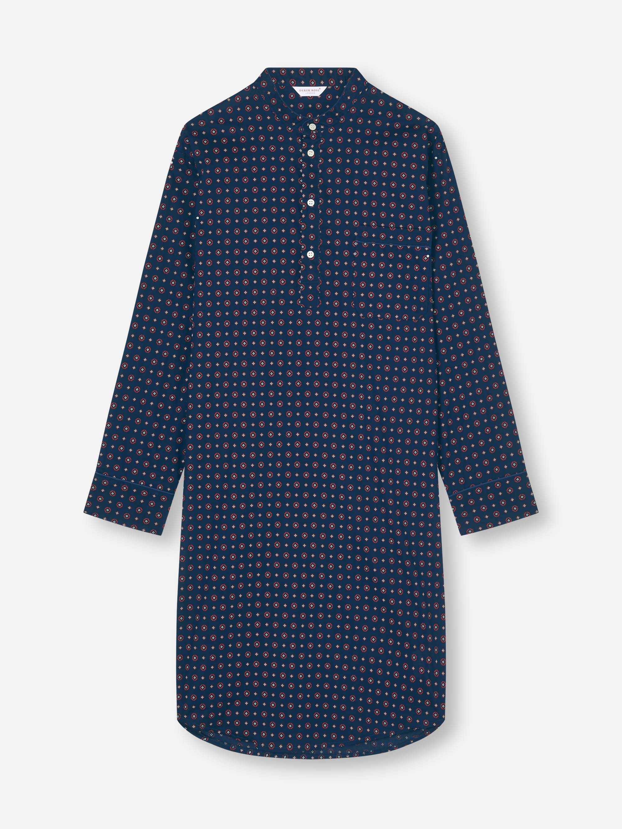 Men's Nightshirt Cotton Batiste Navy Blue Rose Motif