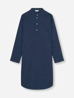 Men's Nightshirt Cotton Batiste Navy Blue Rose Motif