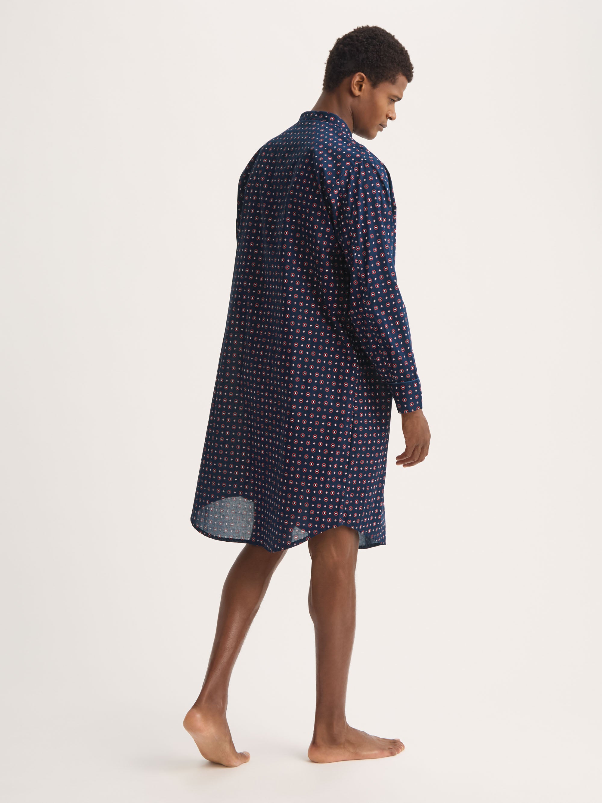 Men's Nightshirt Cotton Batiste Navy Blue Rose Motif