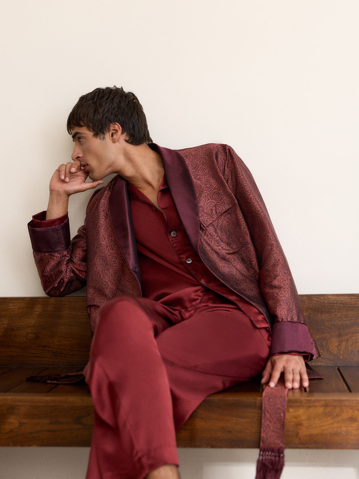 Verona Silk Jacquard Smoking Jacket Red Rose