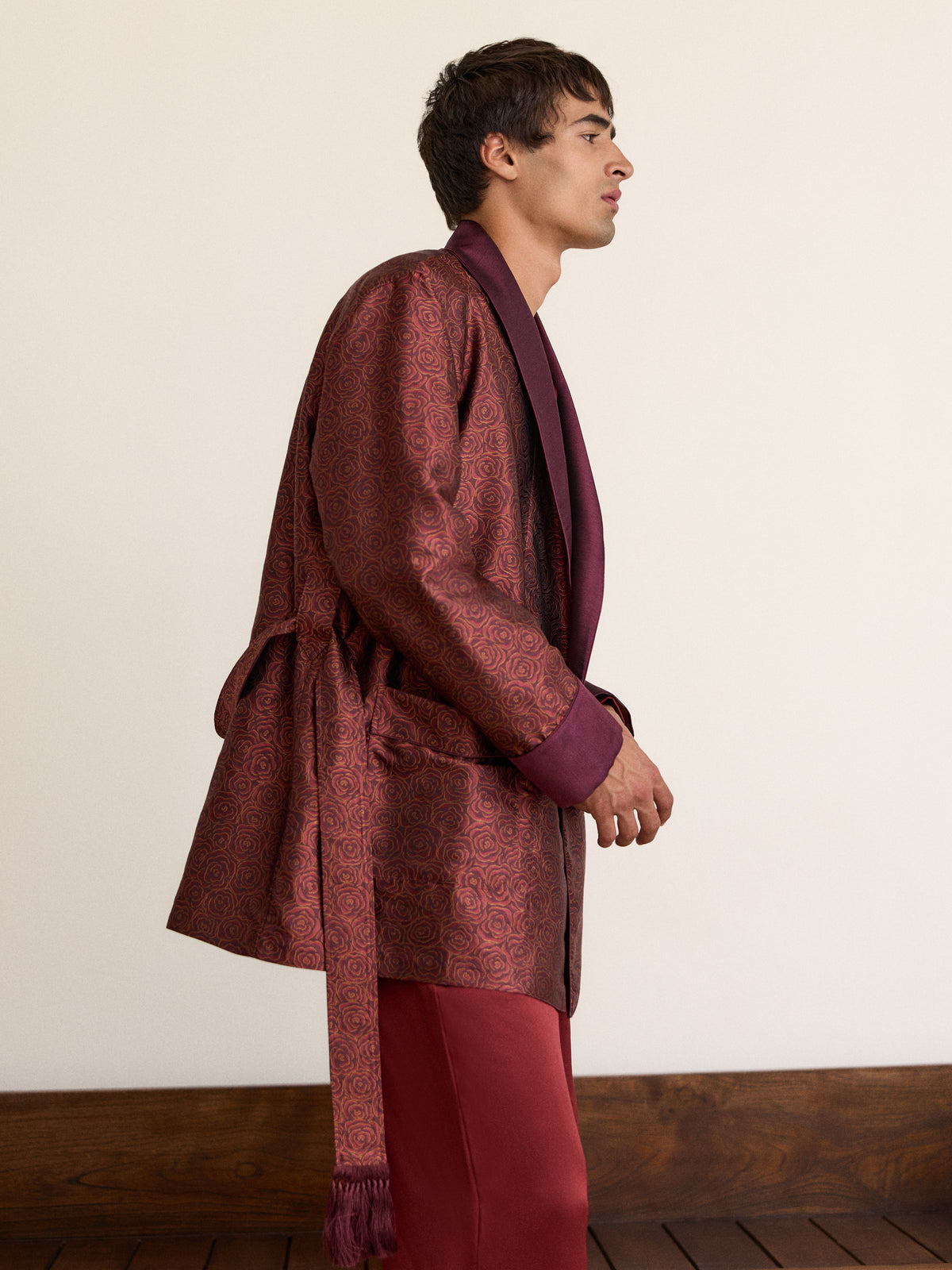 Verona Silk Jacquard Smoking Jacket Red Rose