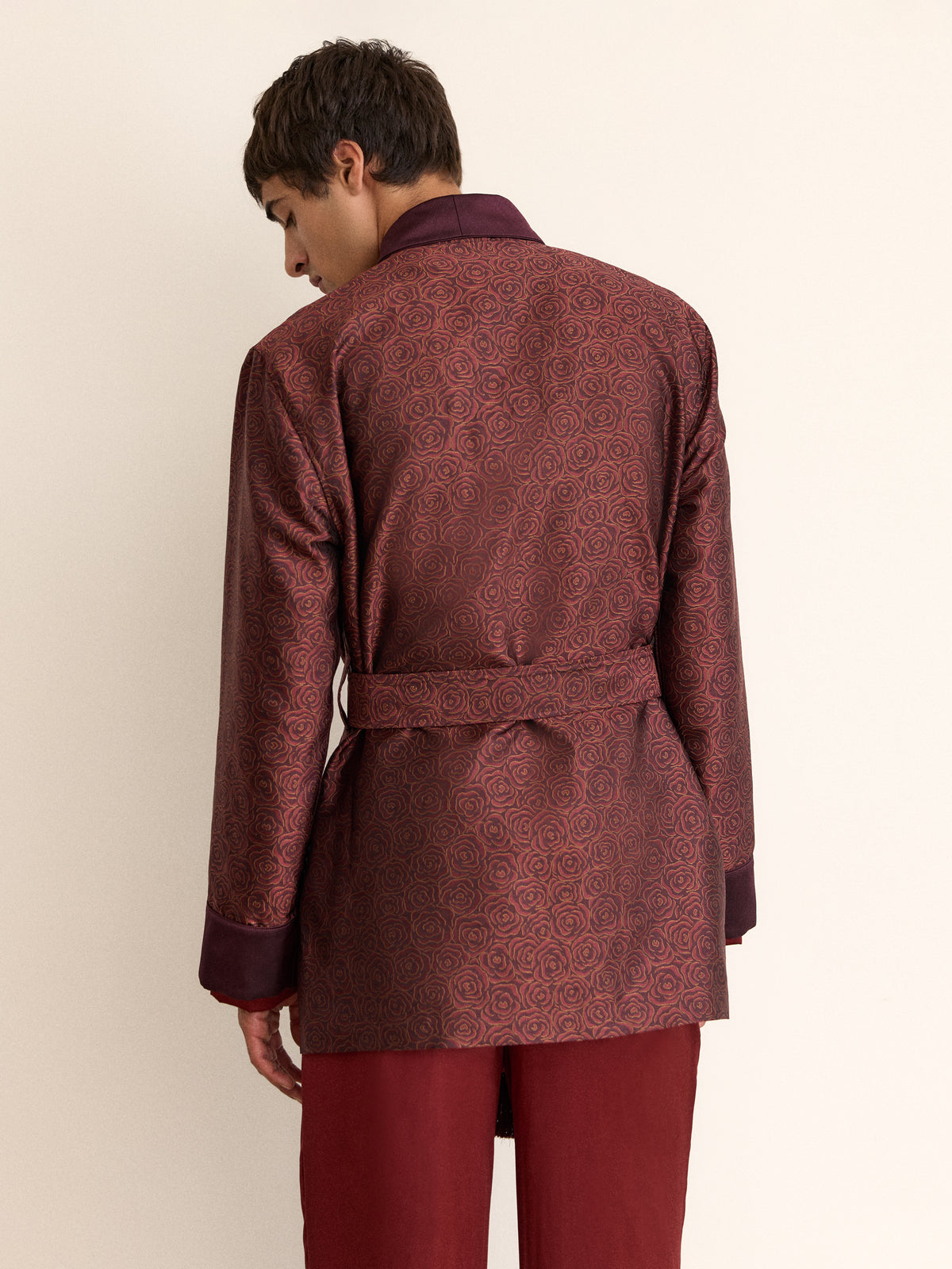 Verona Silk Jacquard Smoking Jacket Red Rose
