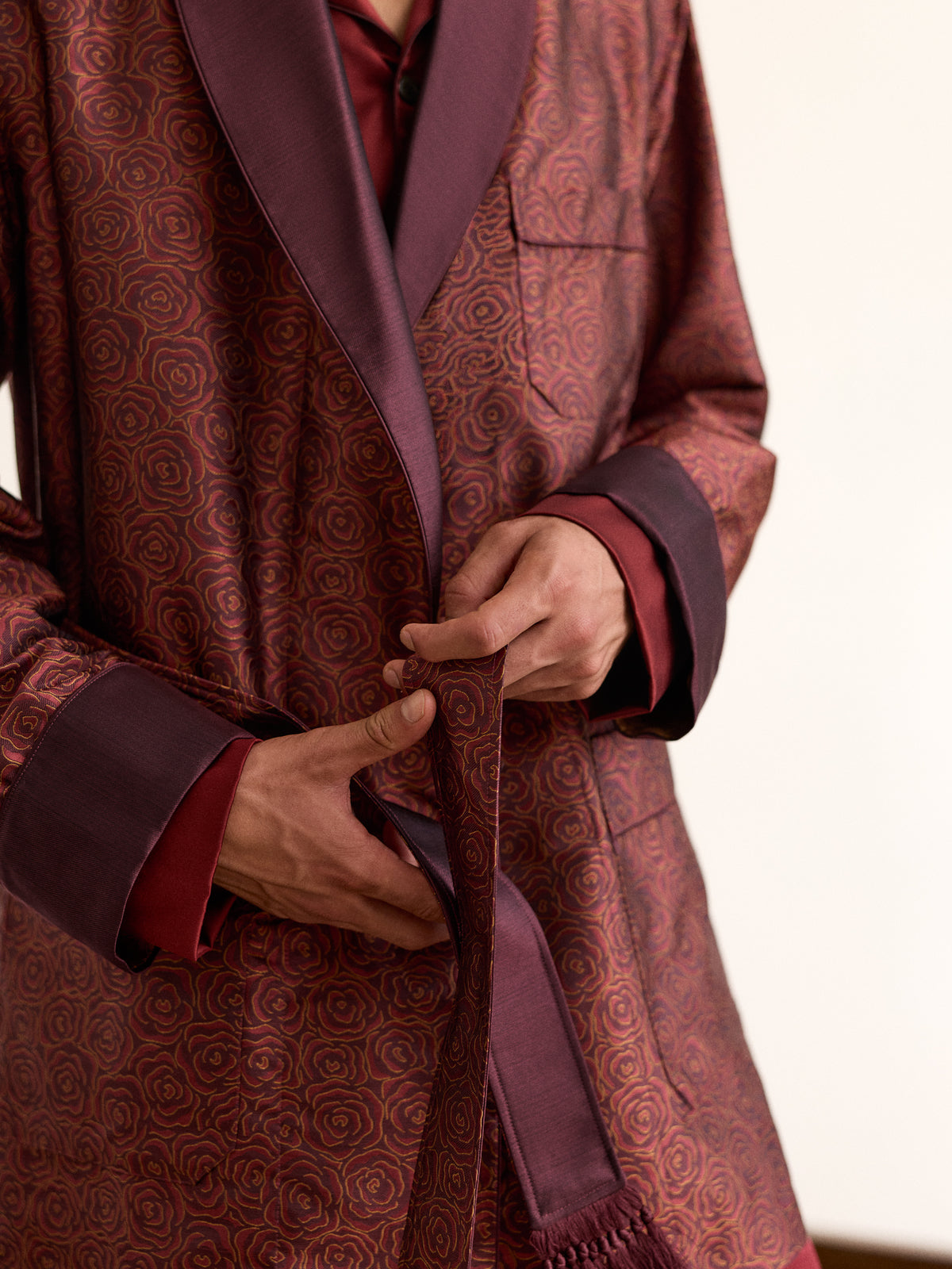 Verona Silk Jacquard Smoking Jacket Red Rose