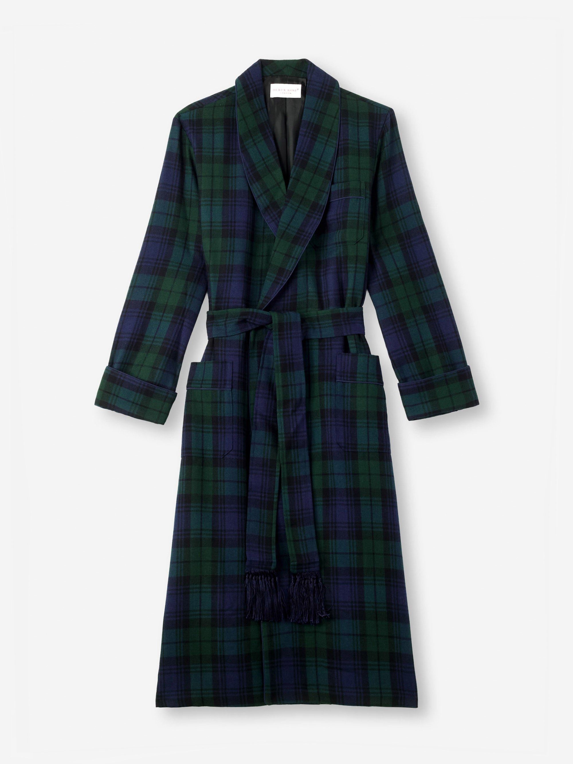 Derek Rose Men's Dressing Gown Tartan Black Watch Wool Navy Derek Rose Men's Dressing Gown Tartan Black Watch Wool Navy