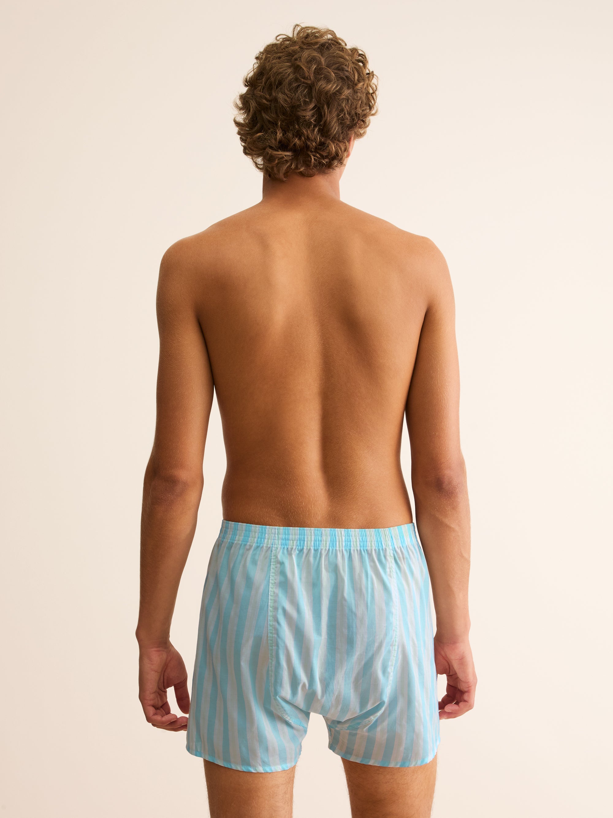 Men's Classic Fit Boxers Amalfi Cotton Batiste Aqua Blue Stripe