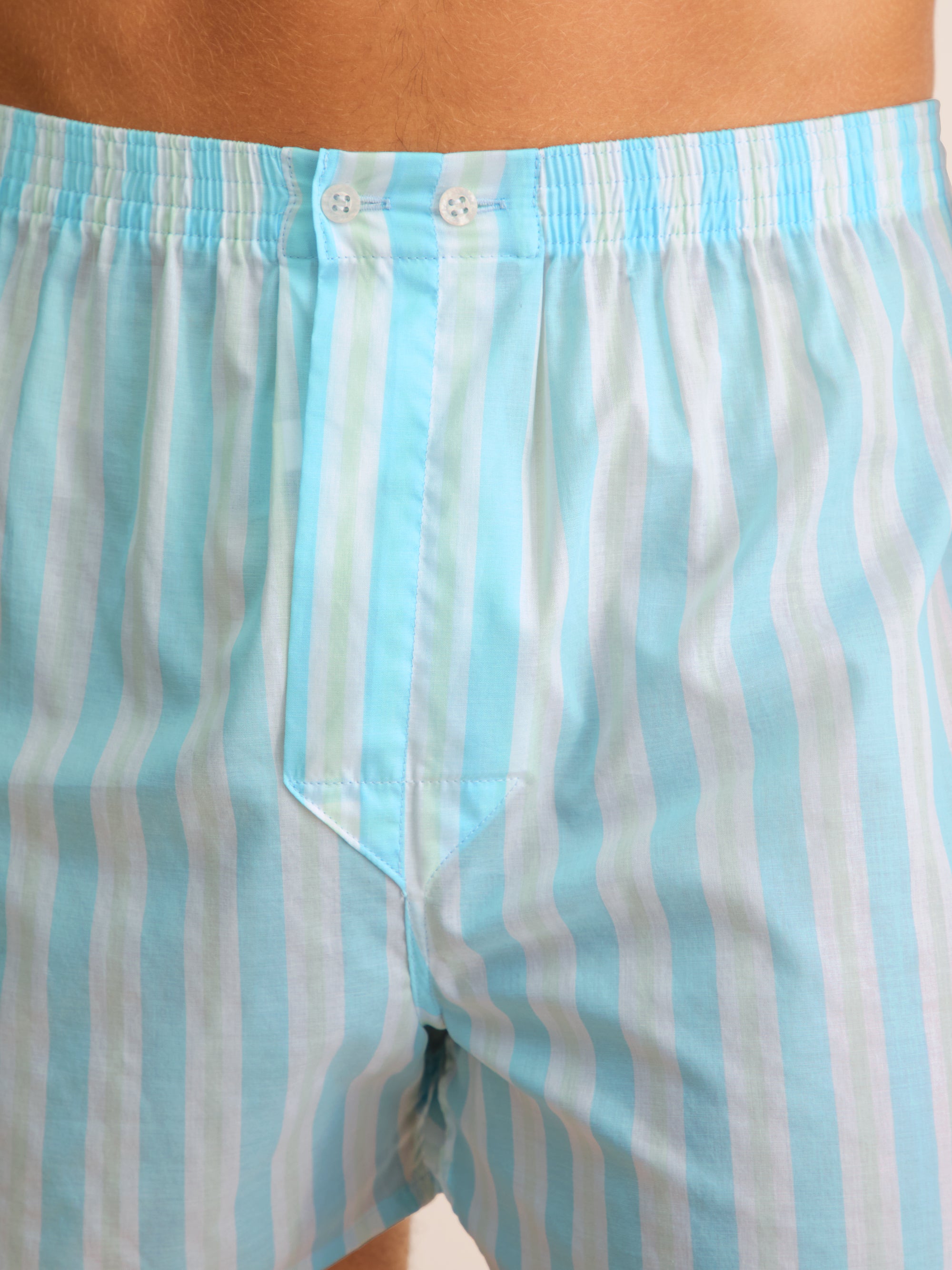 Men's Classic Fit Boxers Amalfi Cotton Batiste Aqua Blue Stripe