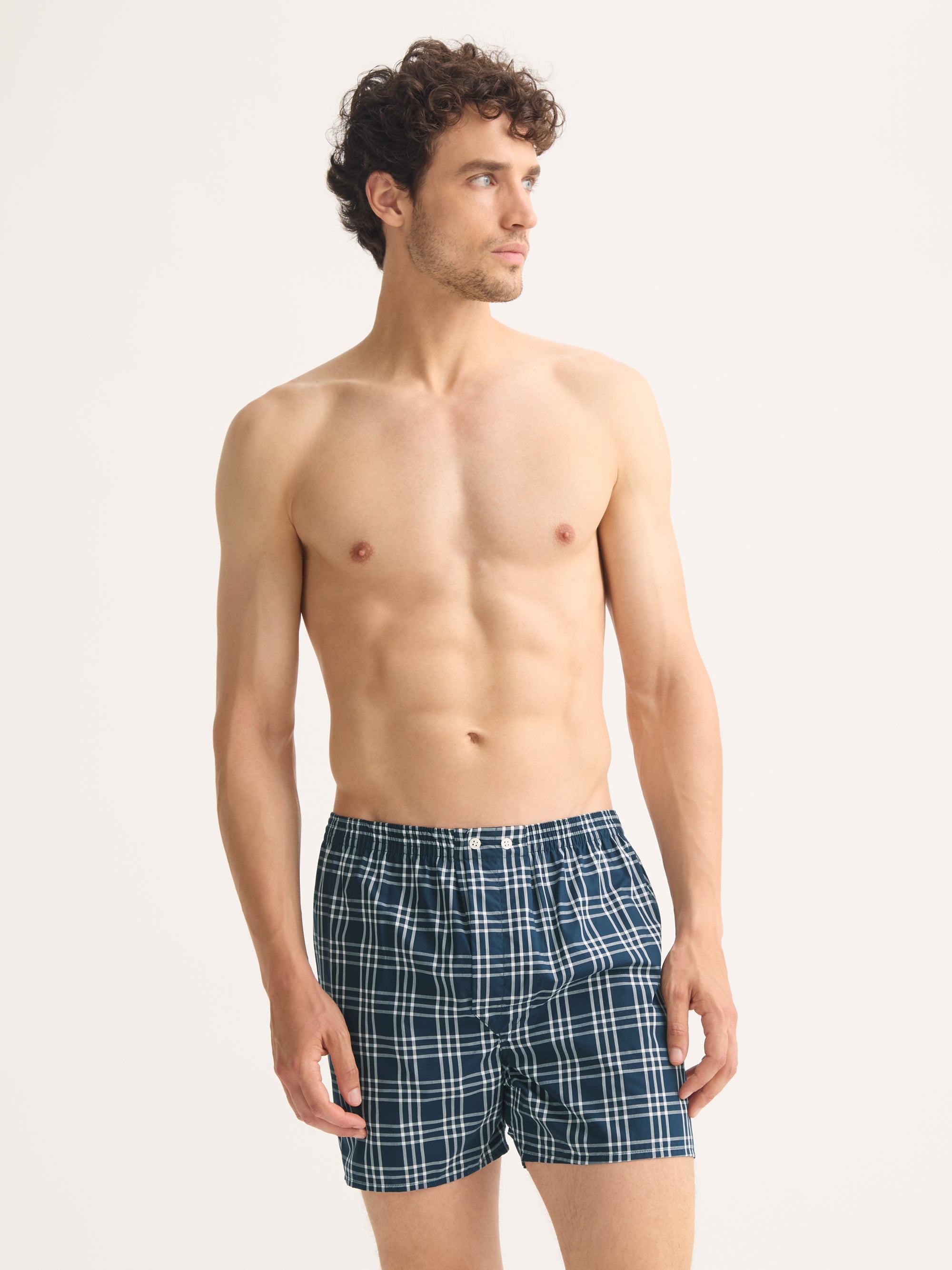 Men's Classic Fit Boxers Barker Cotton French Blue & White Check