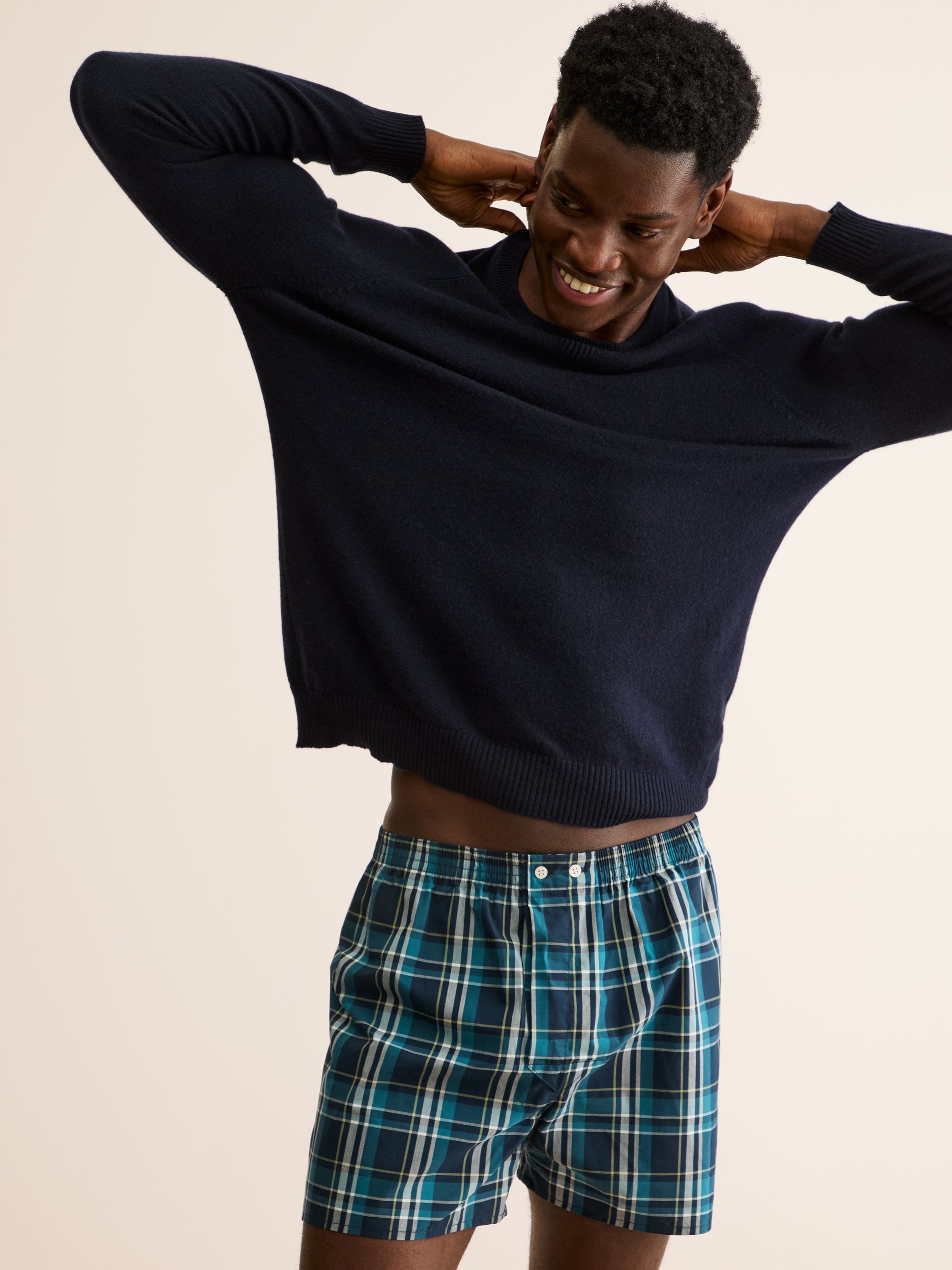 Men's Classic Fit Boxers Barker Cotton Navy Blue & Teal Check