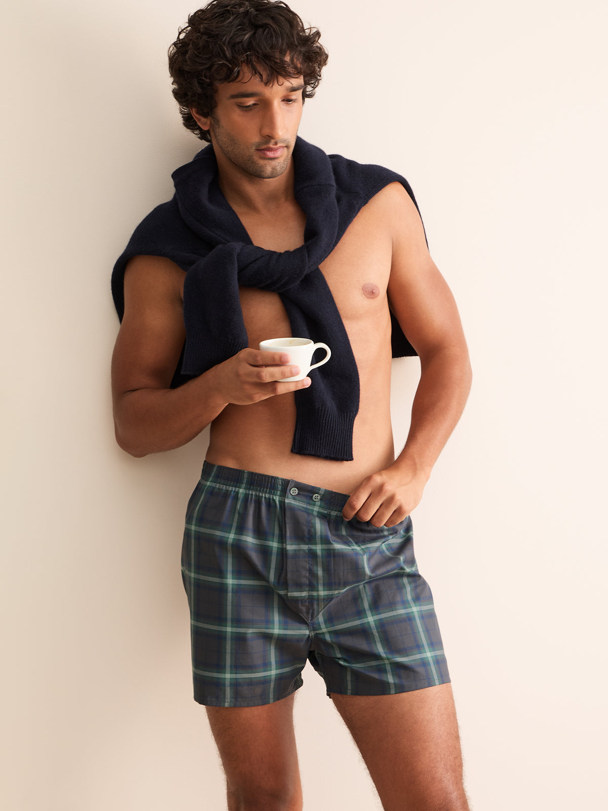 Barker Cotton Classic Fit Boxers Charcoal & Green Check