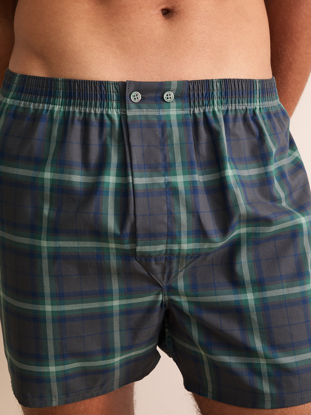 Barker Cotton Classic Fit Boxers Charcoal & Green Check