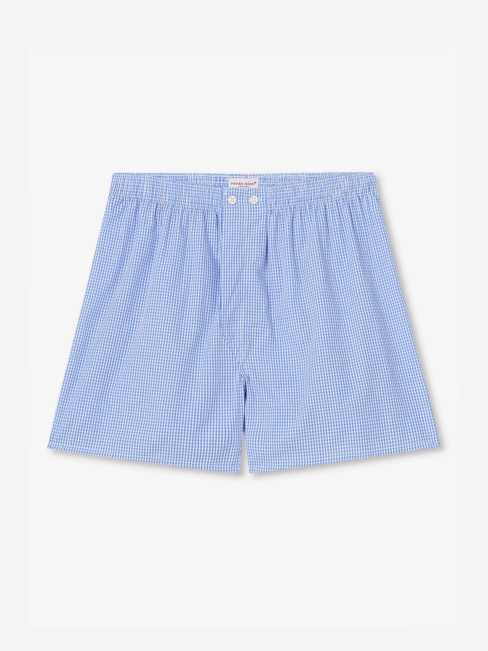 Men's Classic Fit Boxers Gingham Cotton Blue 