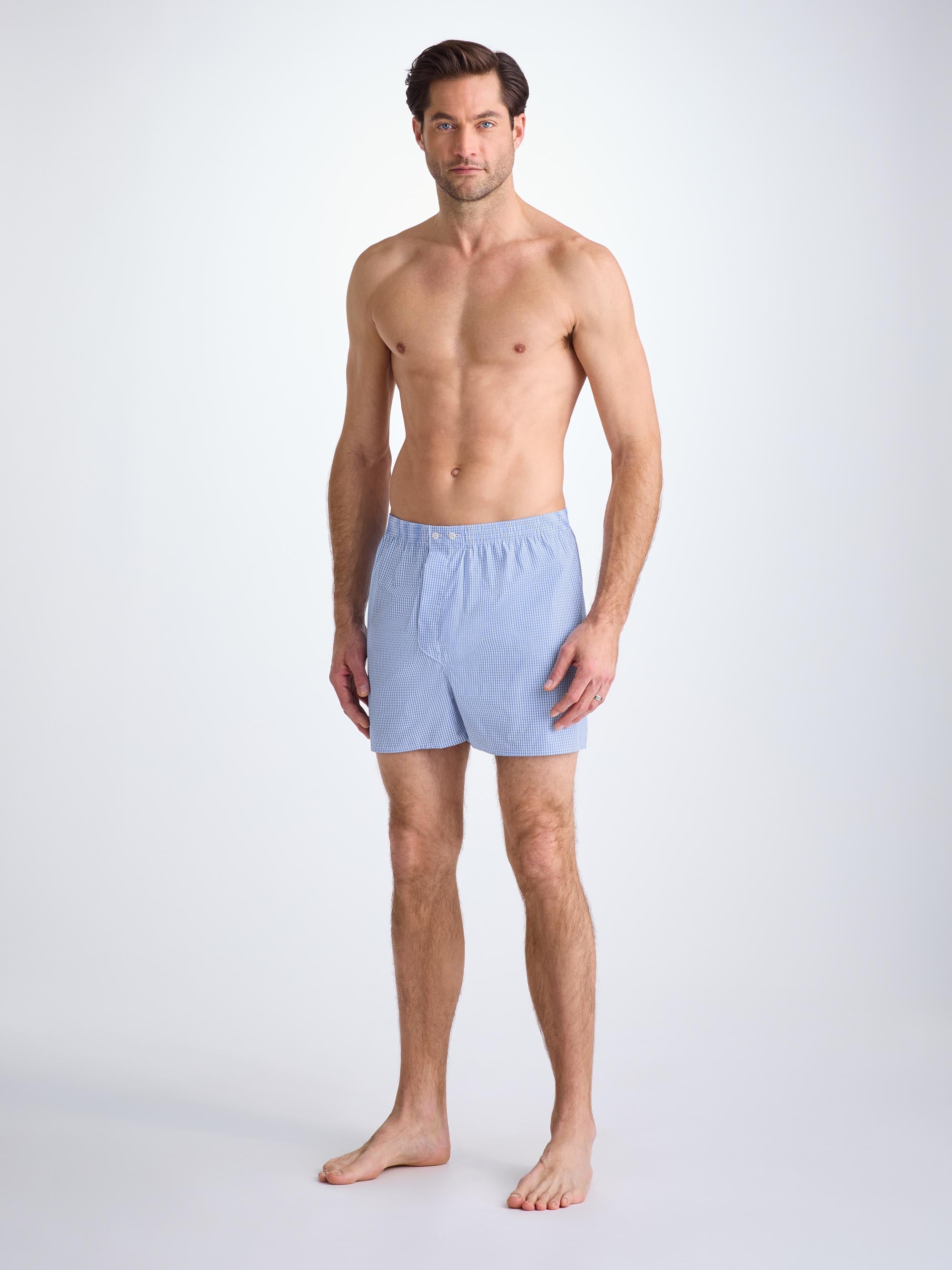 Men's Classic Fit Boxers Gingham Cotton Blue 