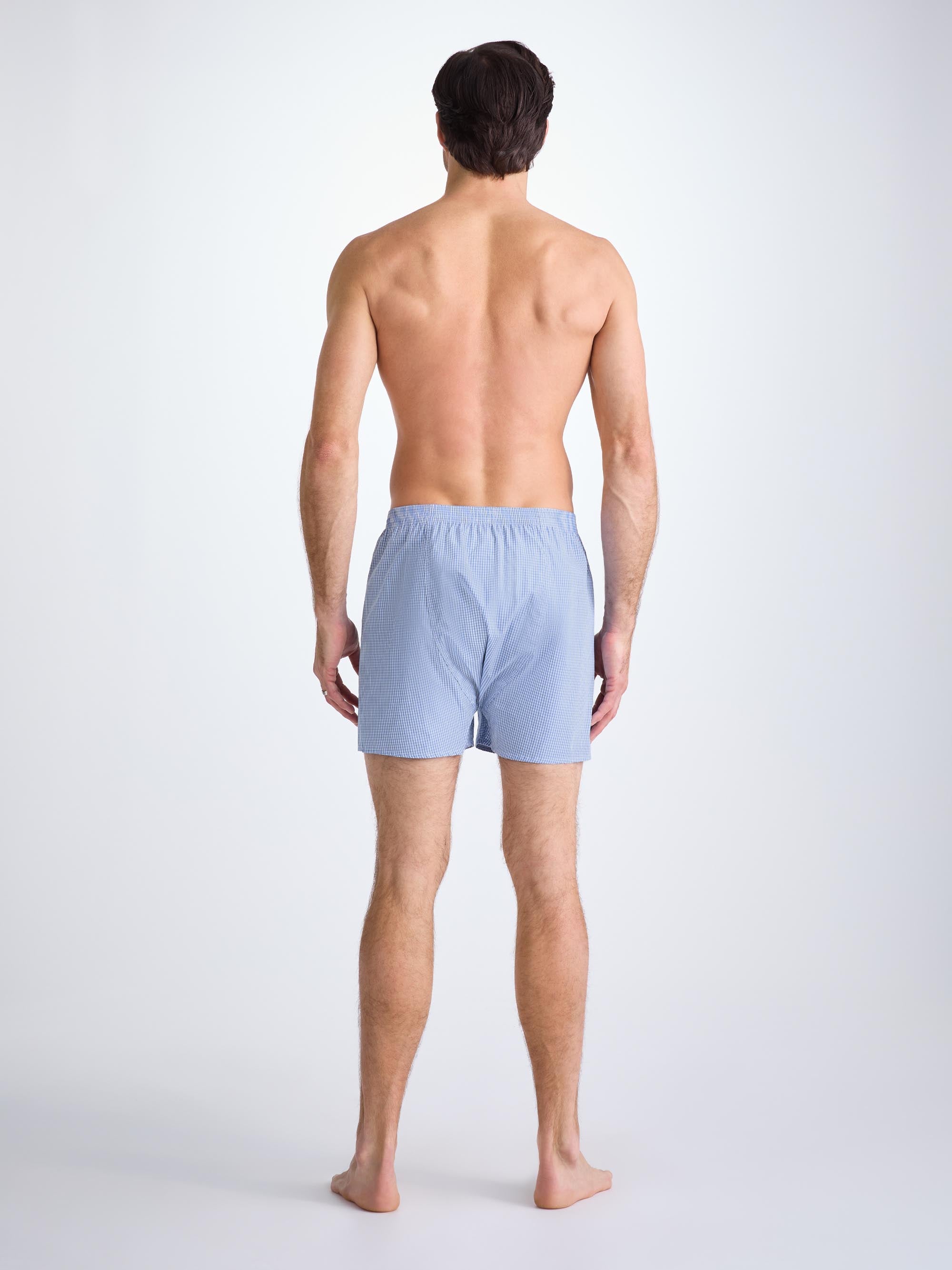 Men's Classic Fit Boxers Gingham Cotton Blue 