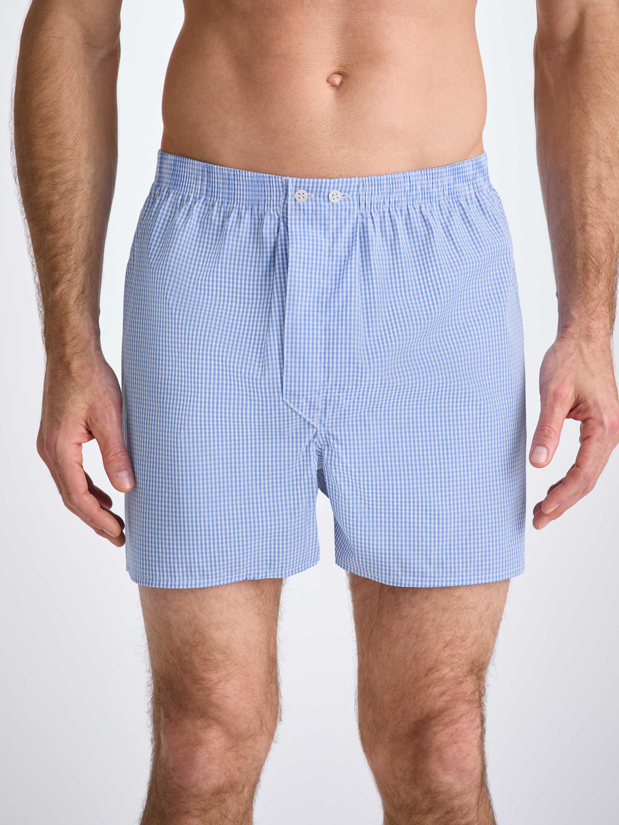 Men's Classic Fit Boxers Gingham Cotton Blue 