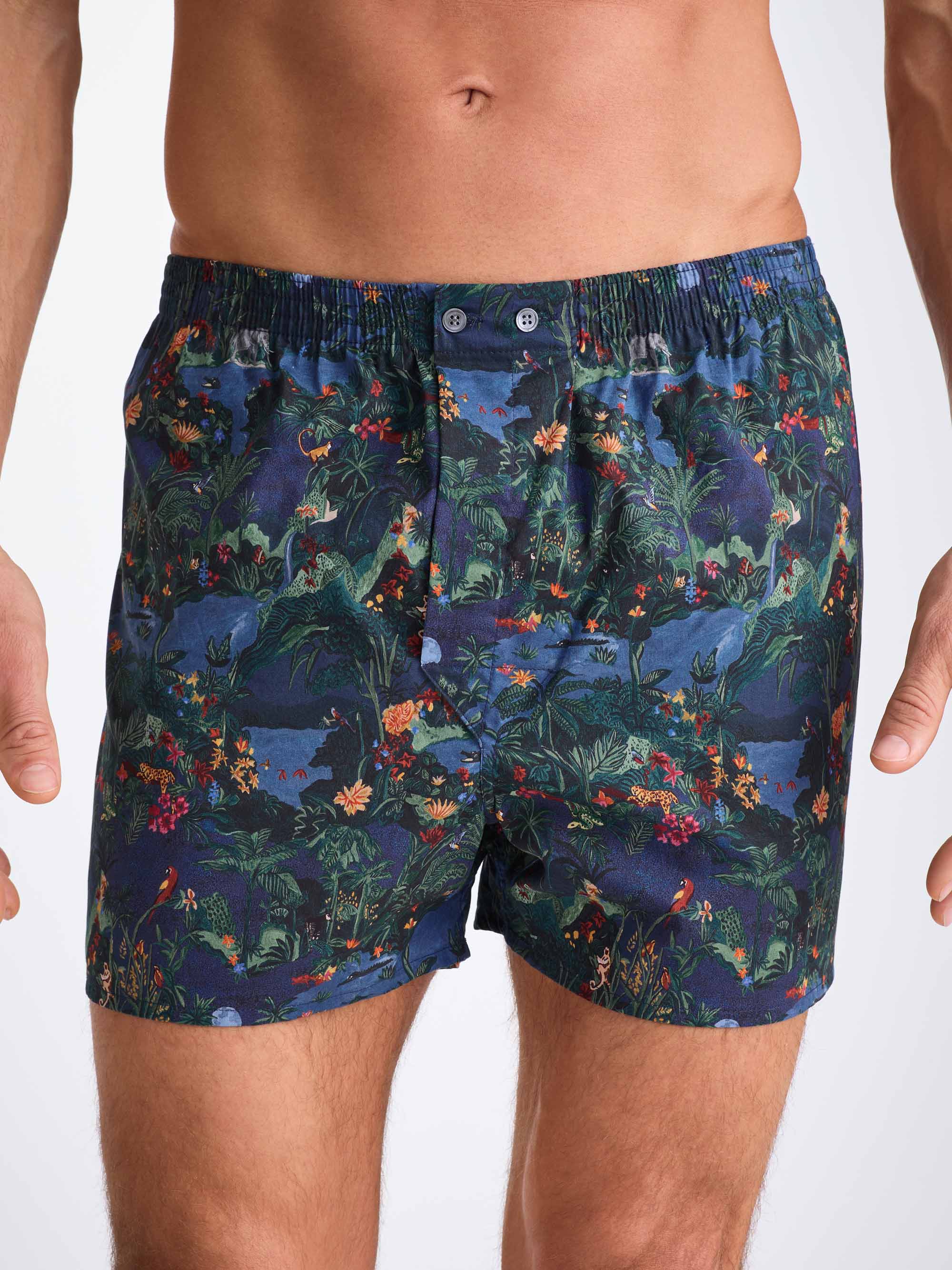 Men's Classic Fit Boxers Cotton Batiste Multi Midnight Jungle Print