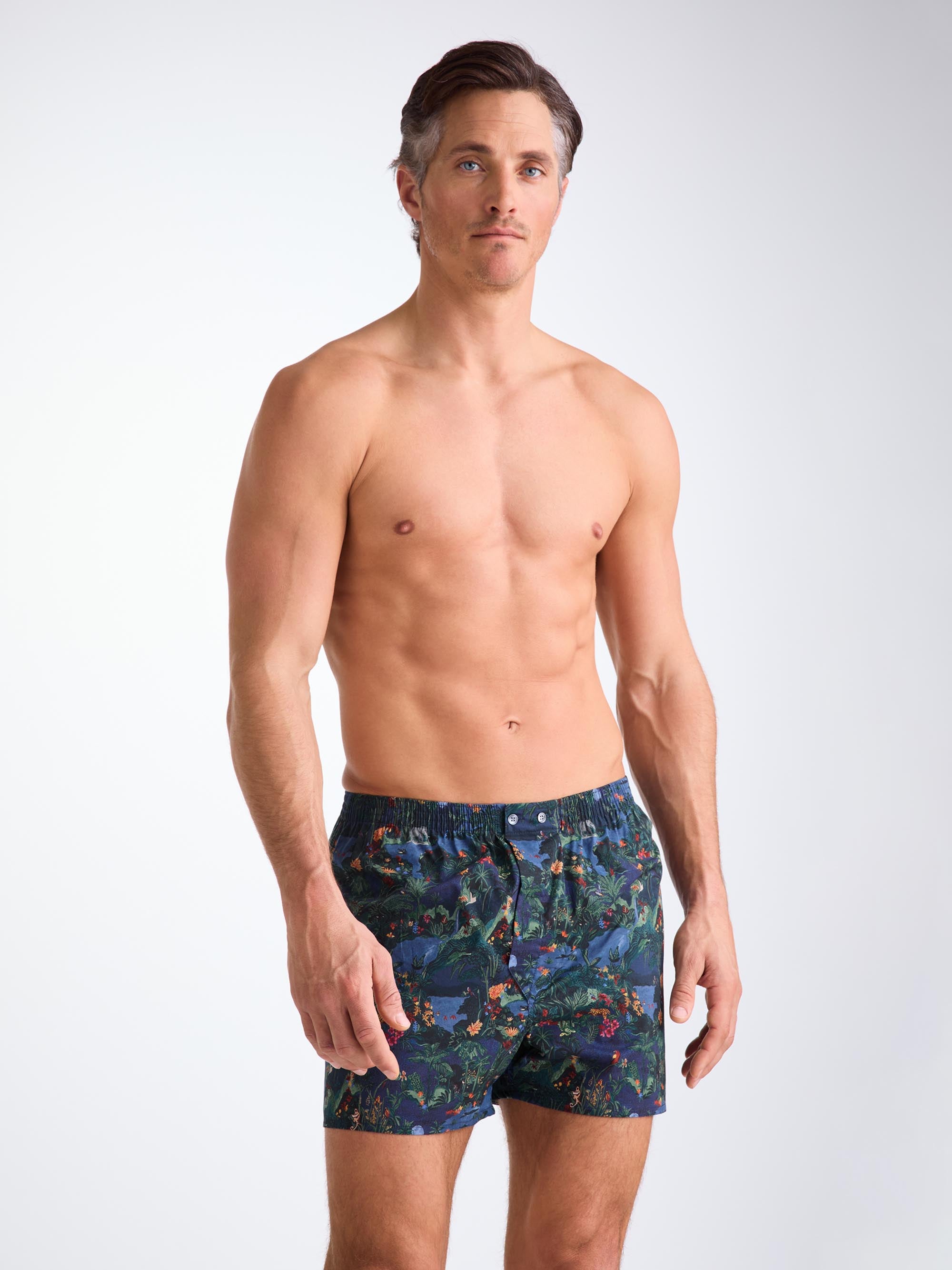 Men's Classic Fit Boxers Cotton Batiste Multi Midnight Jungle Print