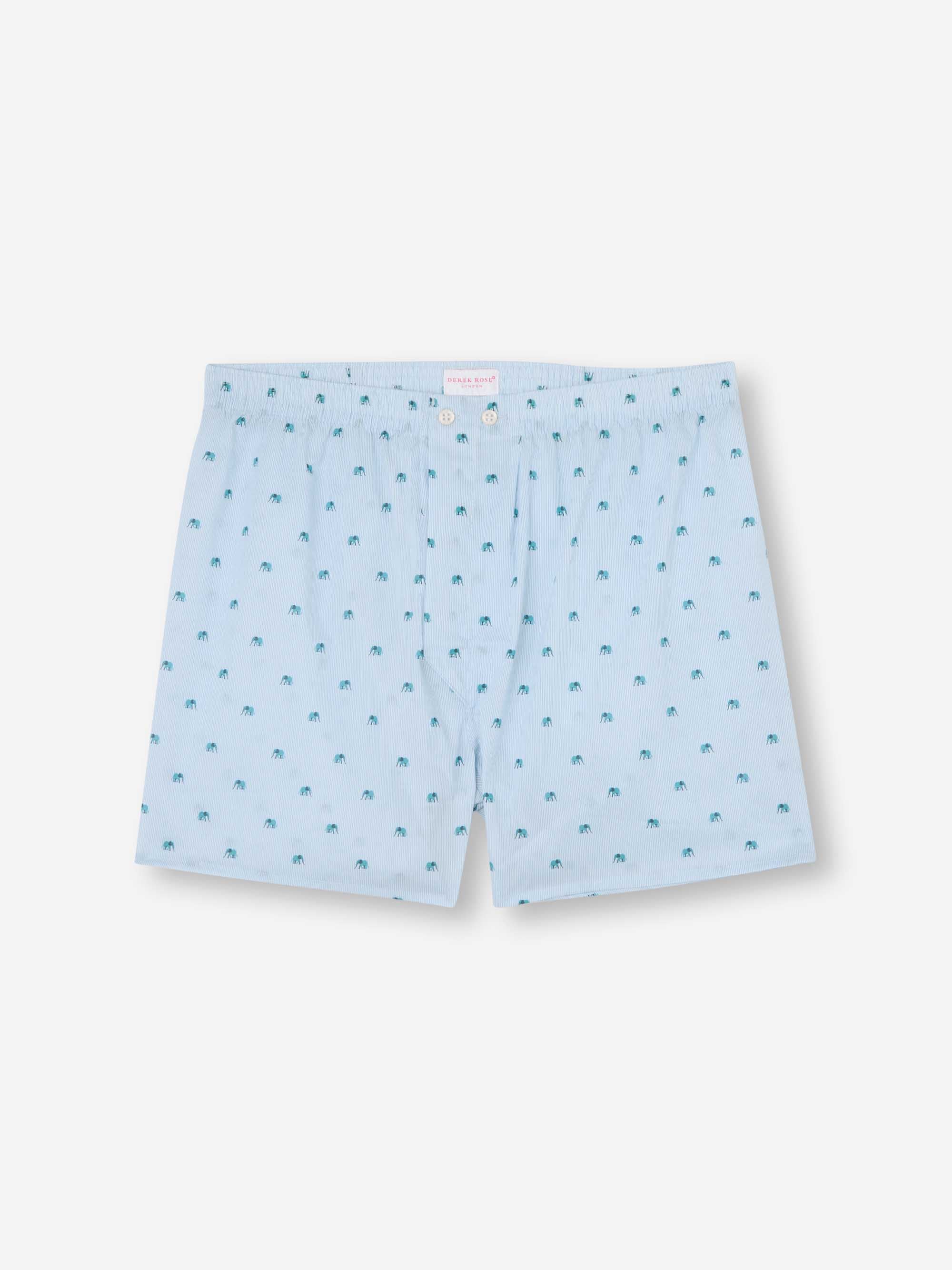 Men's Classic Fit Boxers Cotton Batiste Blue Elephant Print