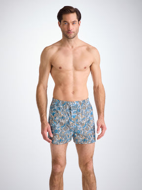 Men's Classic Fit Boxers Cotton Batiste White Jungle Paisley Print