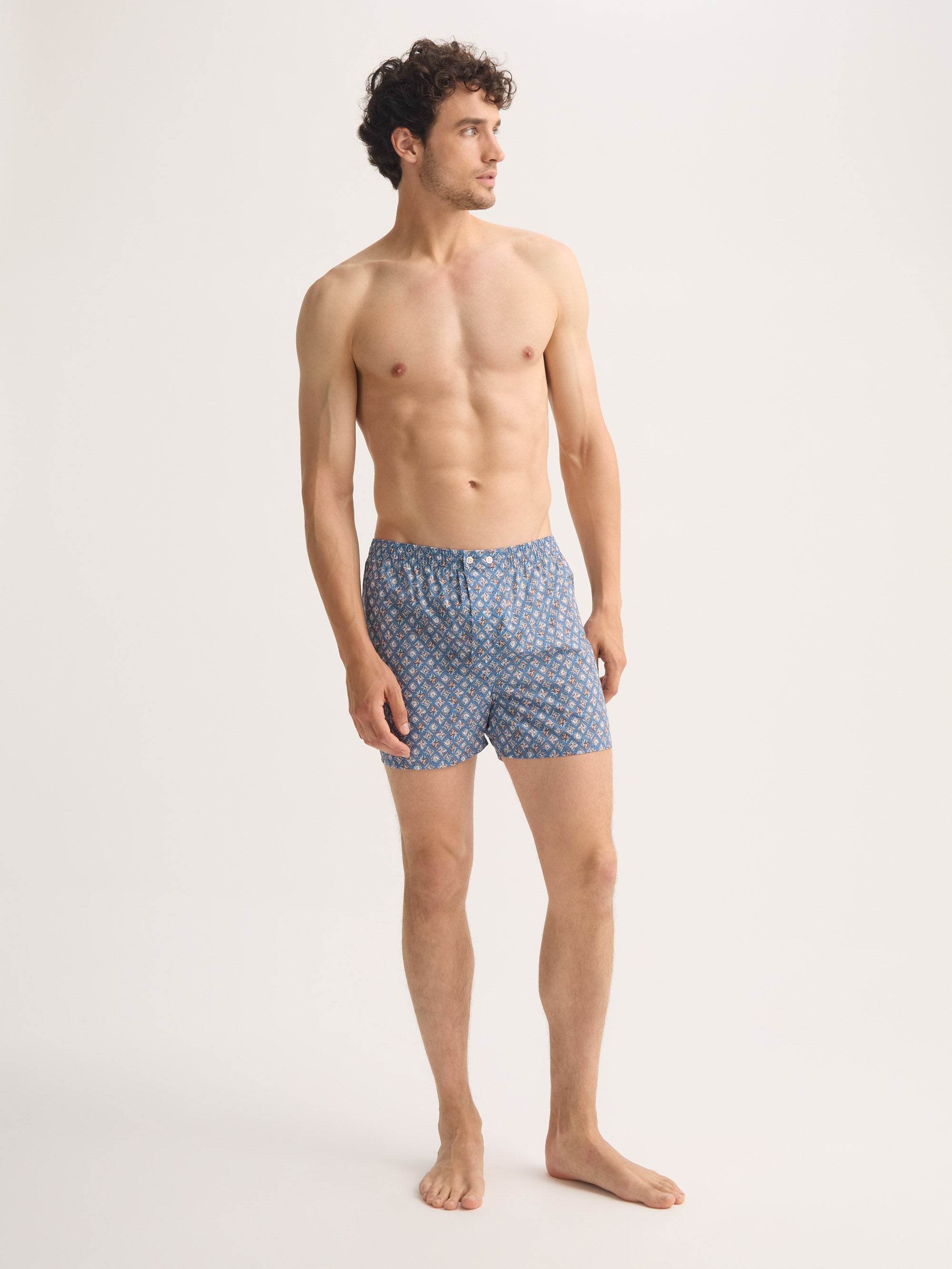 Men's Classic Fit Boxers Cotton Batiste Blue Multicolour Diamond Print