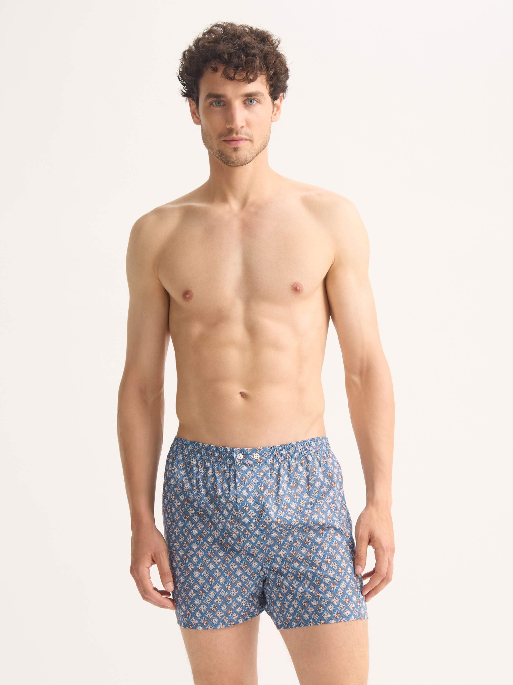 Men's Classic Fit Boxers Cotton Batiste Blue Multicolour Diamond Print