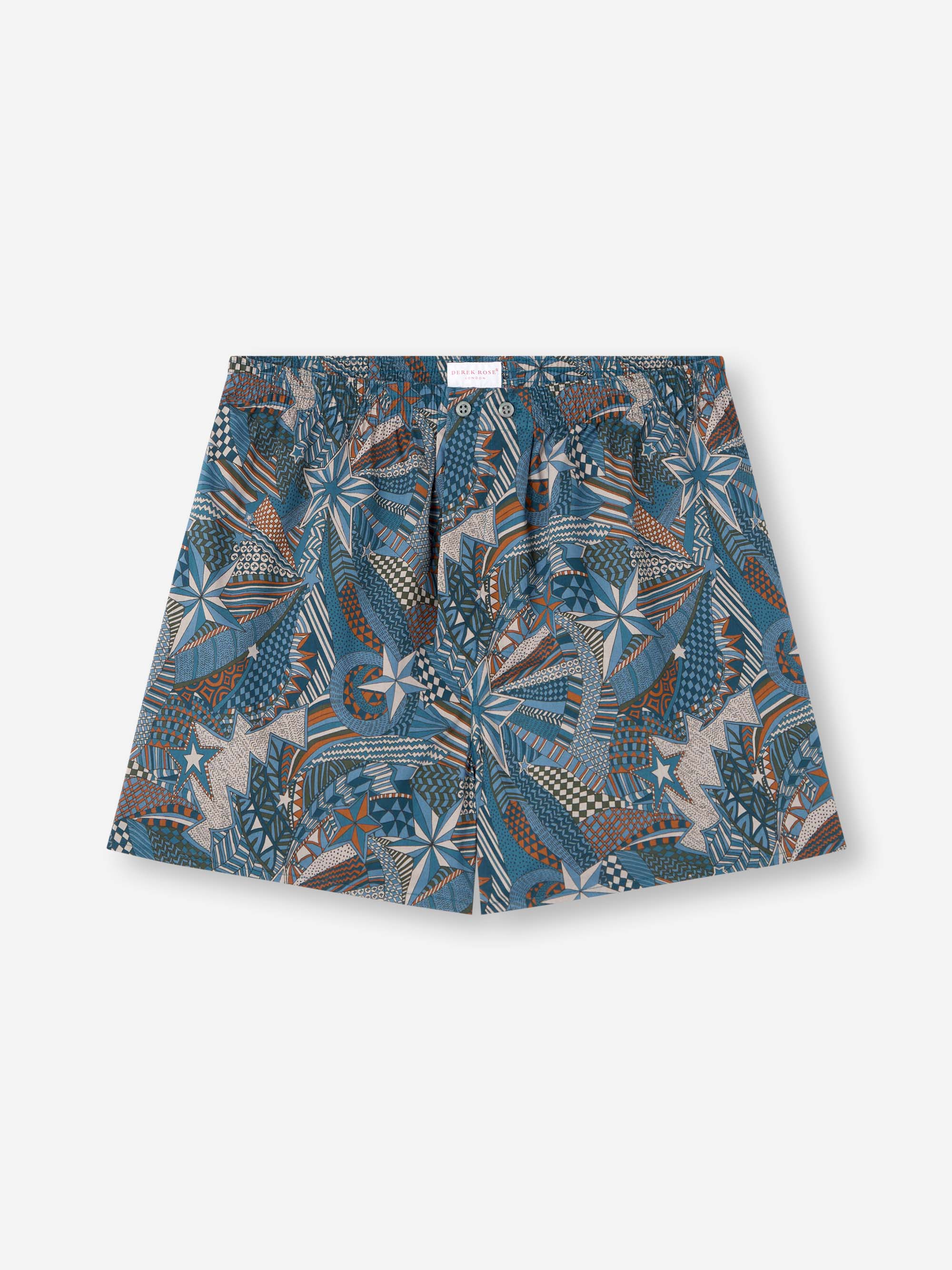 Men's Classic Fit Boxers Cotton Batiste Blue Multicolour Celebration Print
