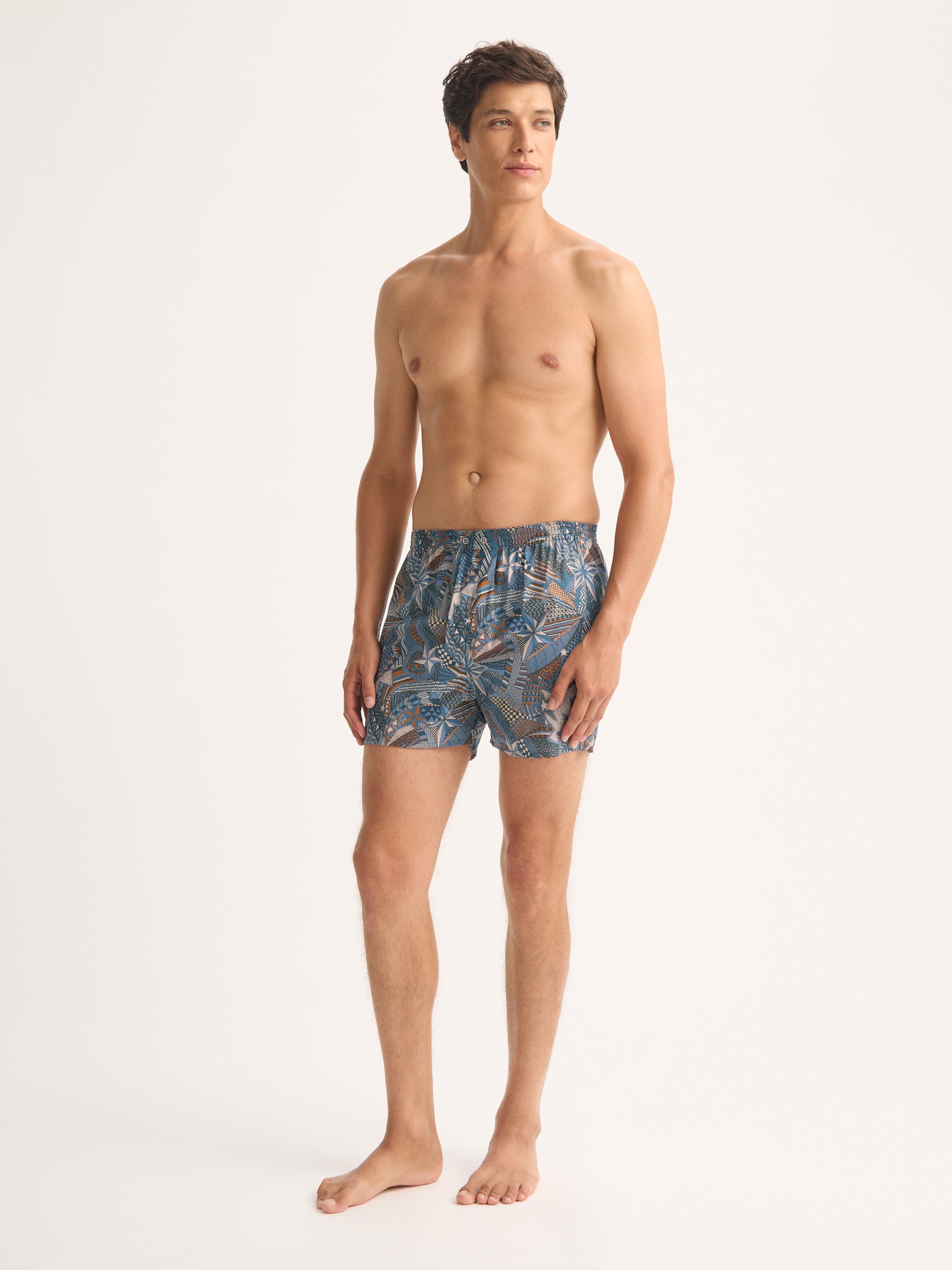 Men's Classic Fit Boxers Cotton Batiste Blue Multicolour Celebration Print