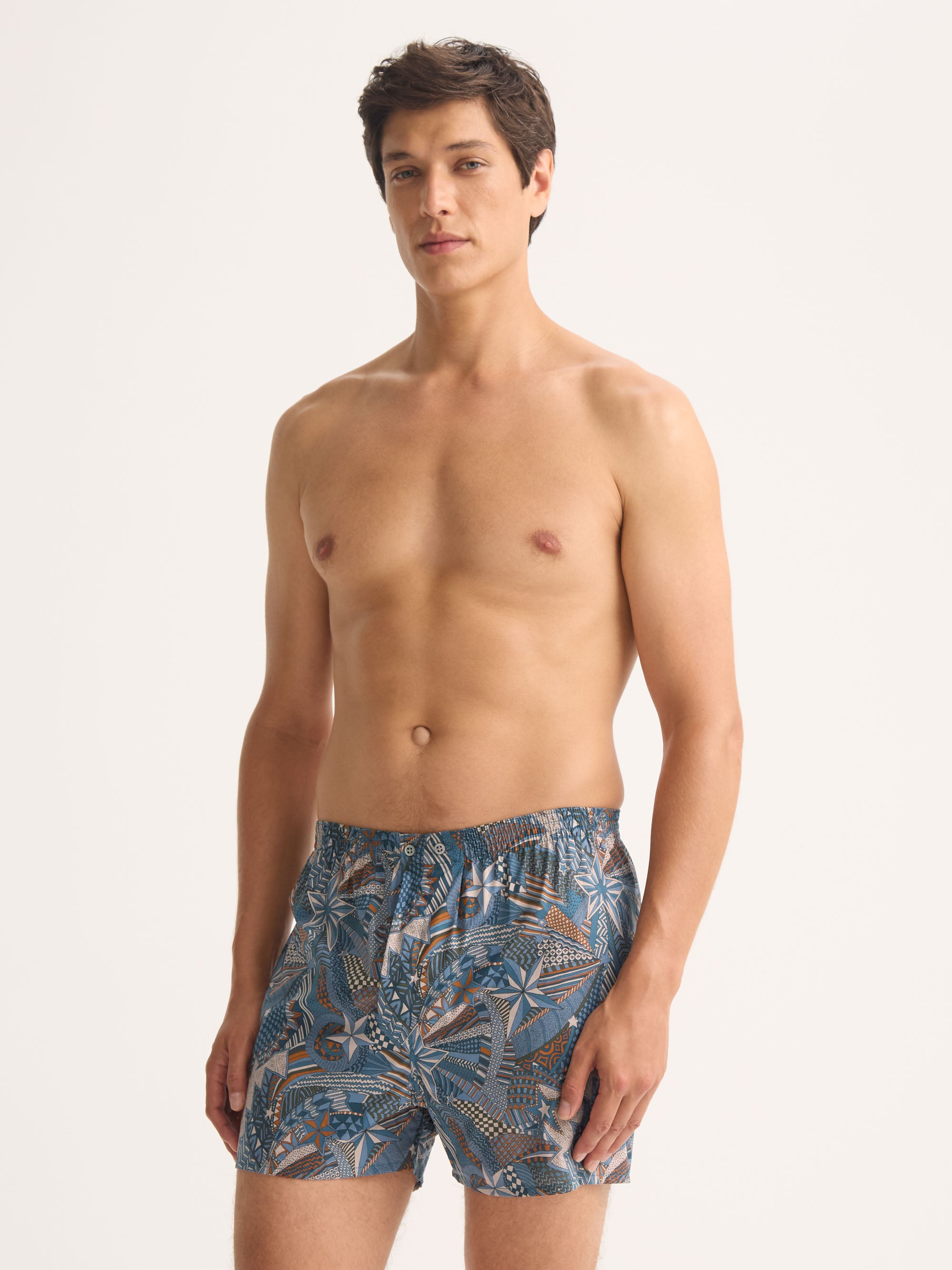 Men's Classic Fit Boxers Cotton Batiste Blue Multicolour Celebration Print
