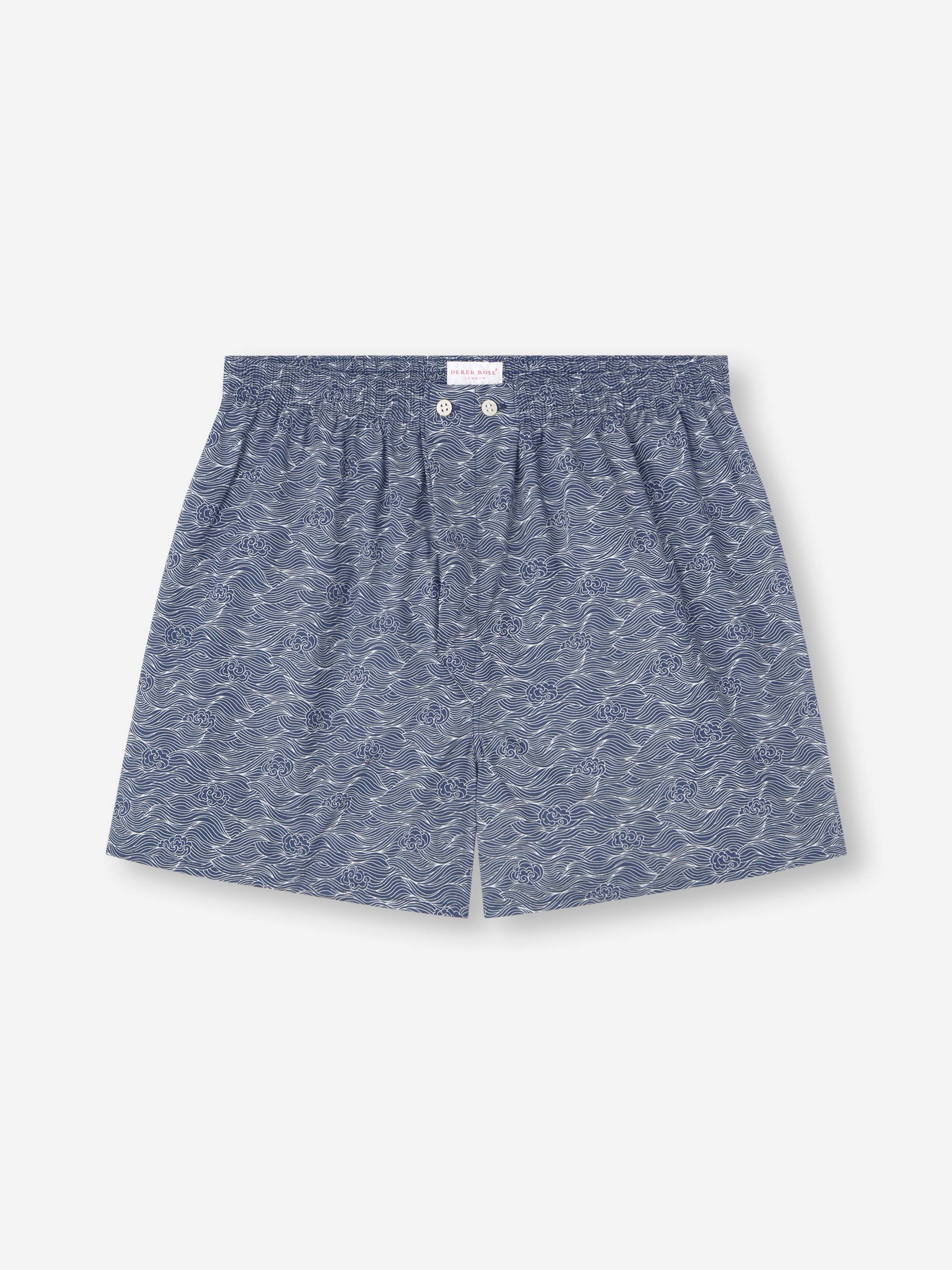 Men's Classic Fit Boxers Cotton Batiste Navy Blue Night Sky Print