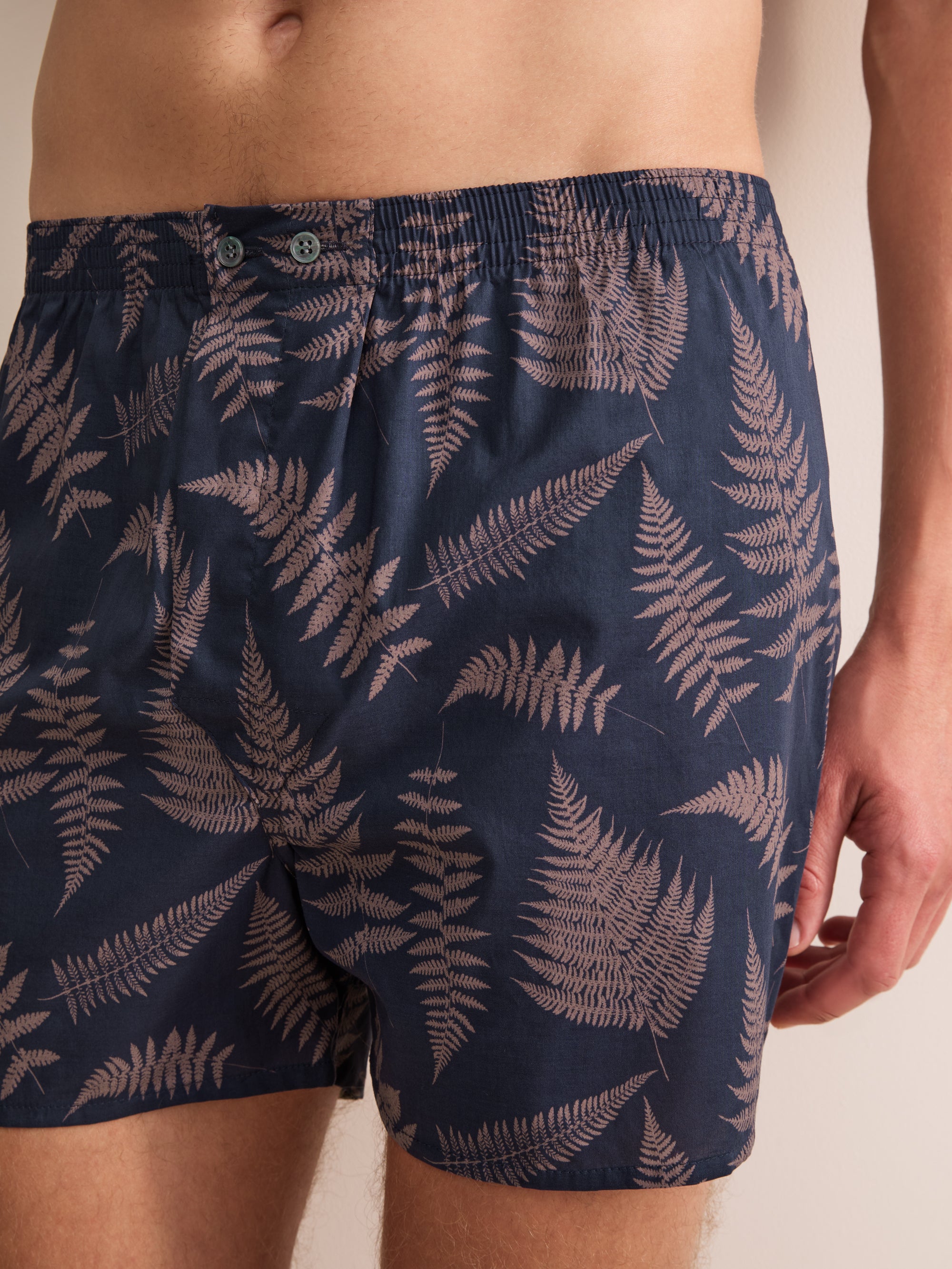 Ledbury Cotton Batiste Classic Fit Boxers Navy & Pink Fern