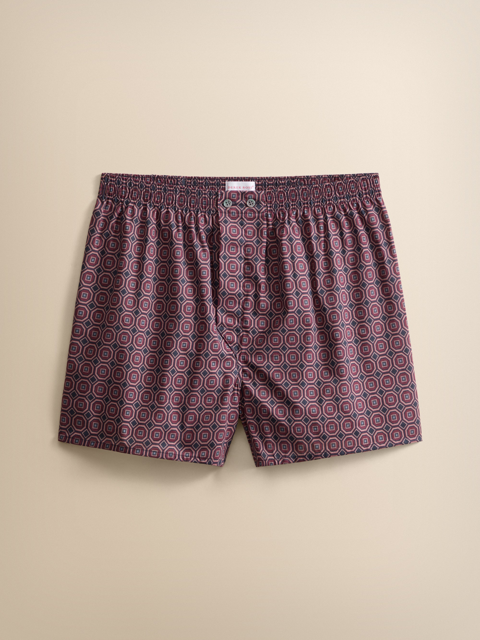 Ledbury Cotton Batiste Classic Fit Boxers Night Navy & Wine Geo