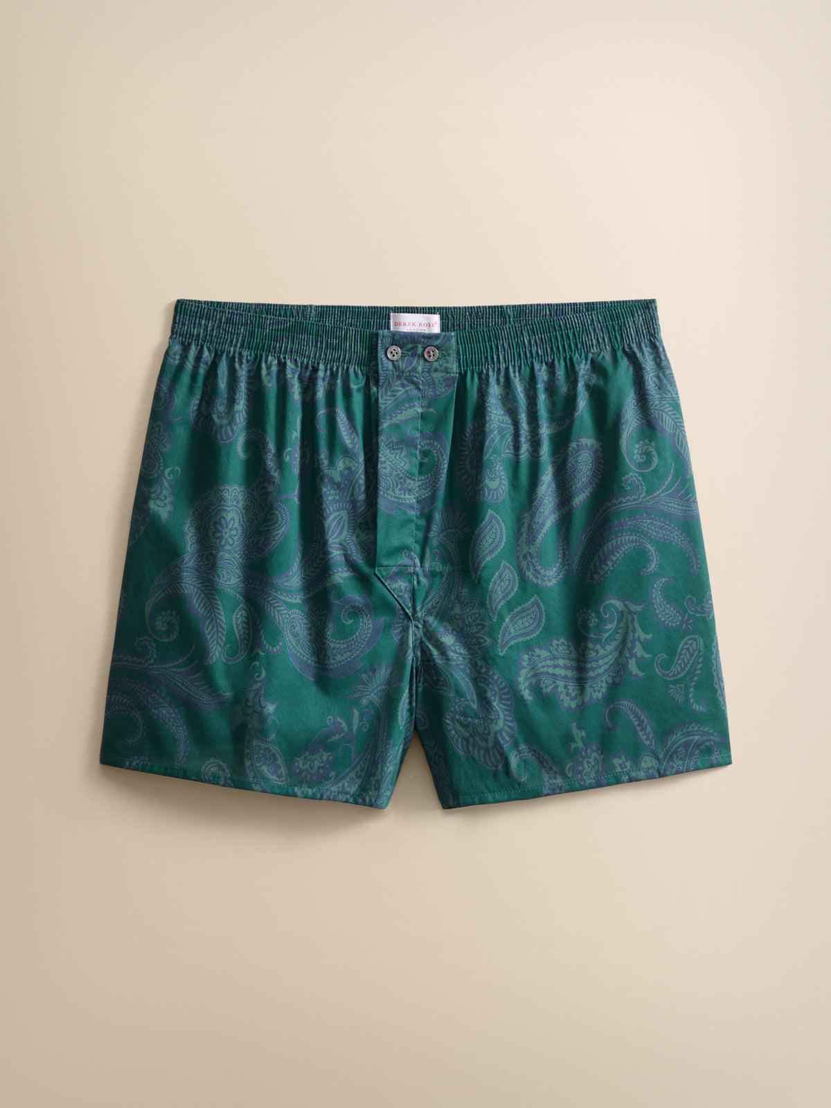 Ledbury Cotton Batiste Classic Fit Boxers Muted Teal & Navy Paisley