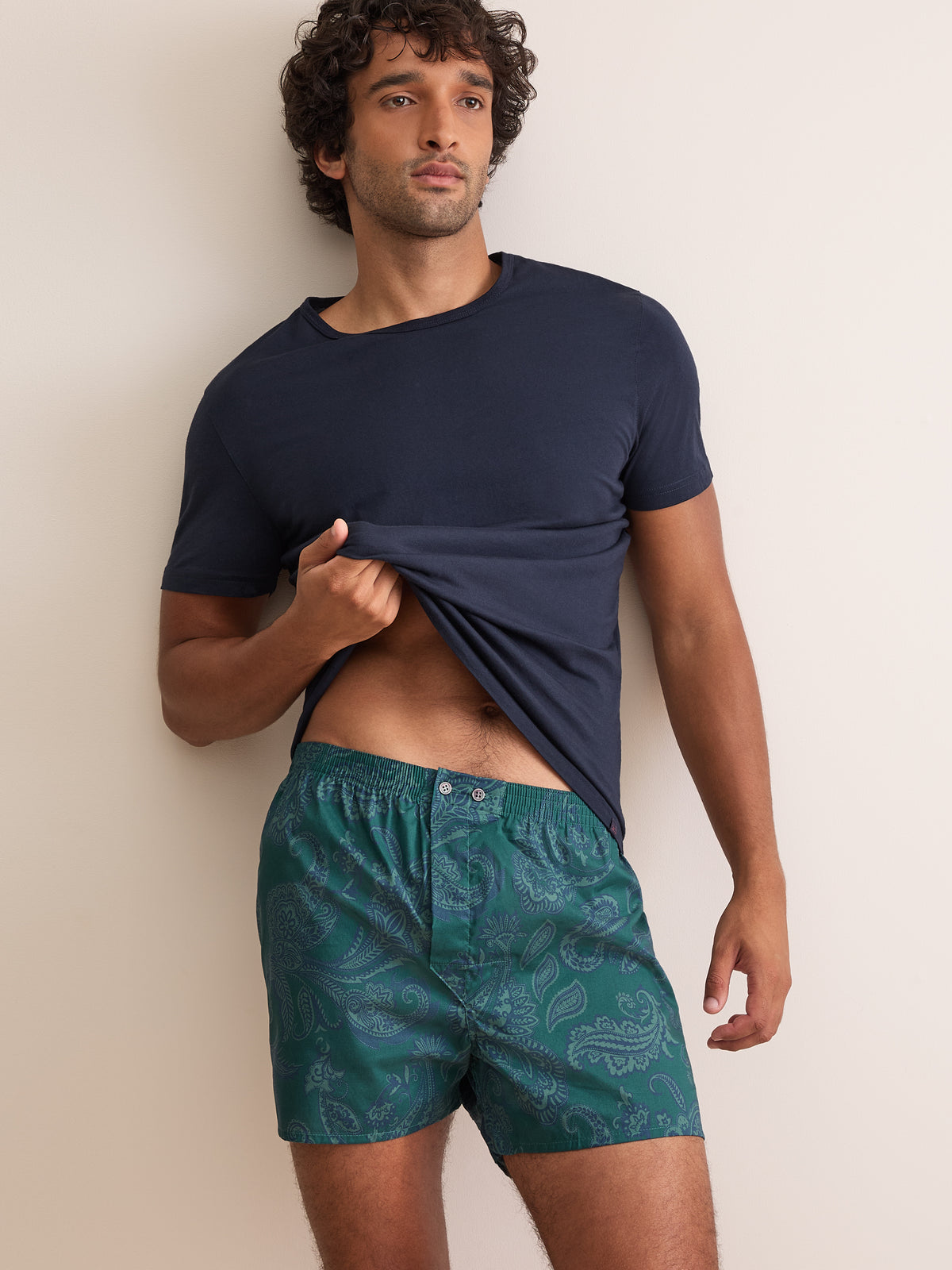 Ledbury Cotton Batiste Classic Fit Boxers Muted Teal & Navy Paisley