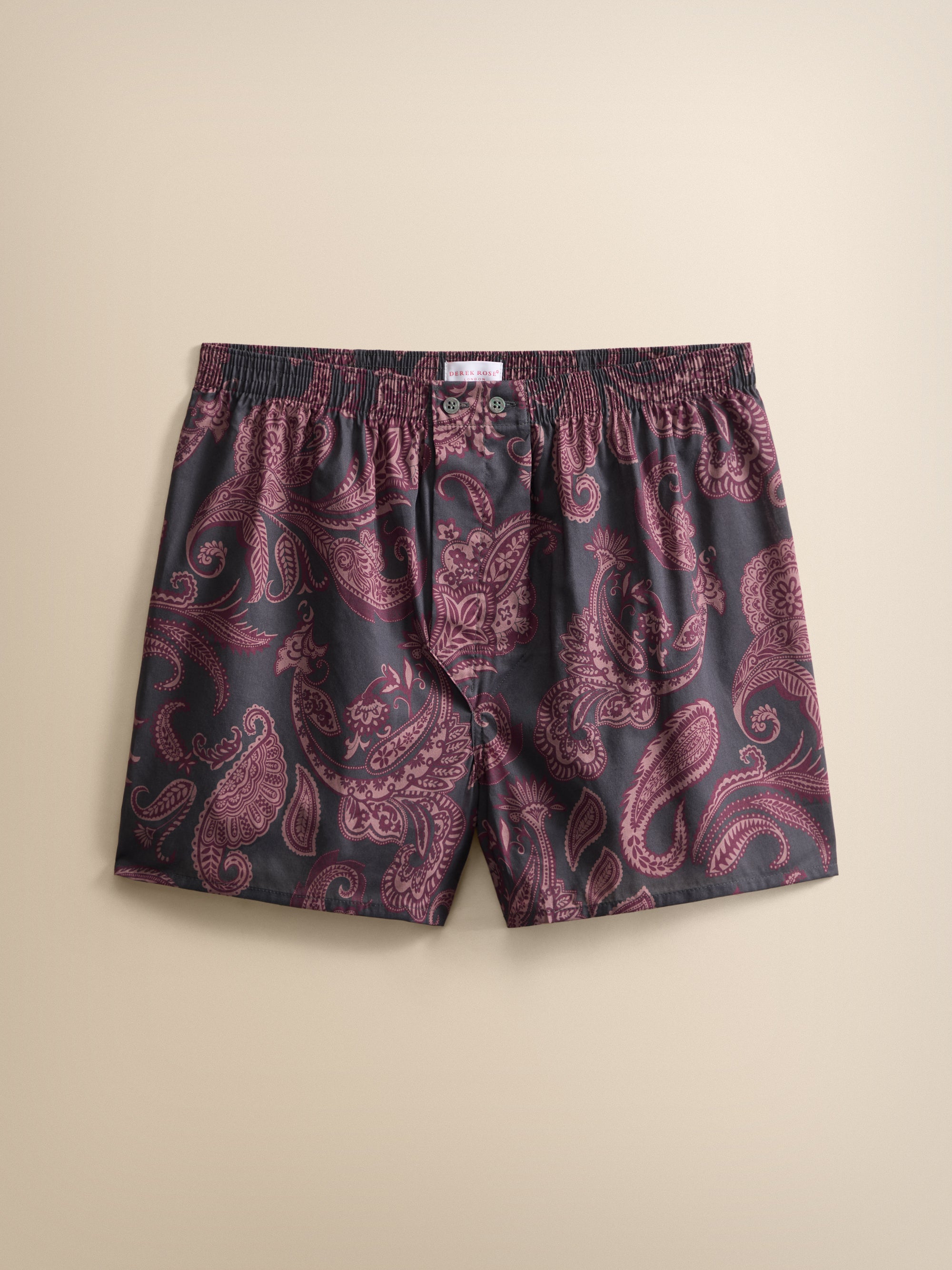 Ledbury Cotton Batiste Classic Fit Boxers Night Gray & Wine Paisley