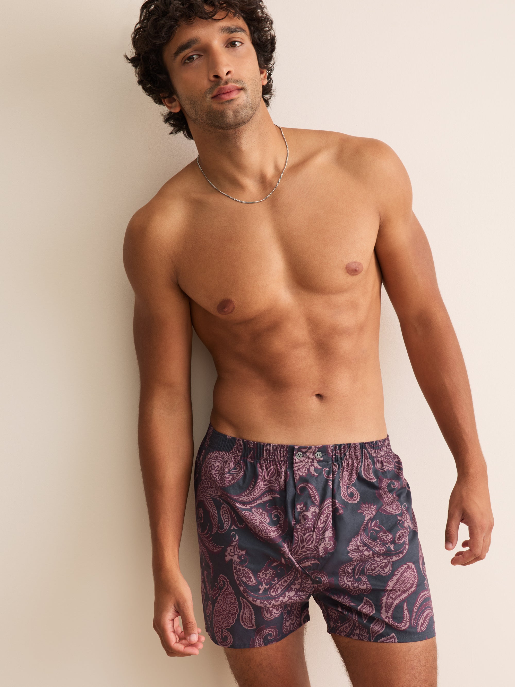 Ledbury Cotton Batiste Classic Fit Boxers Night Gray & Wine Paisley
