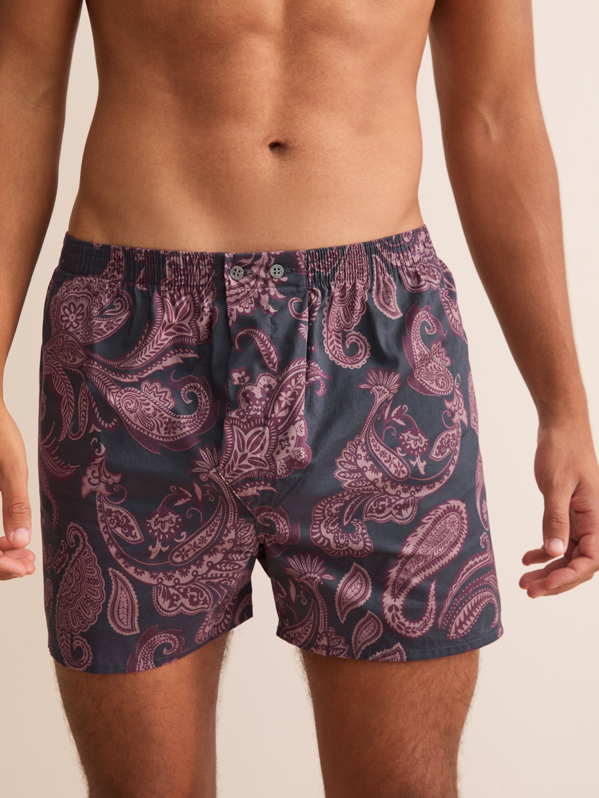 Ledbury Cotton Batiste Classic Fit Boxers Night Gray & Wine Paisley