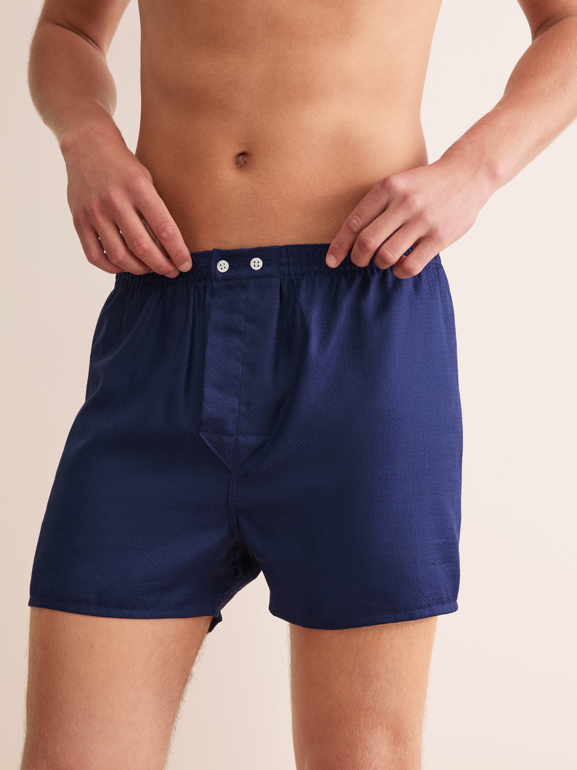 Men's Classic Fit Boxers Cotton Jacquard Navy Rose Star Pattern